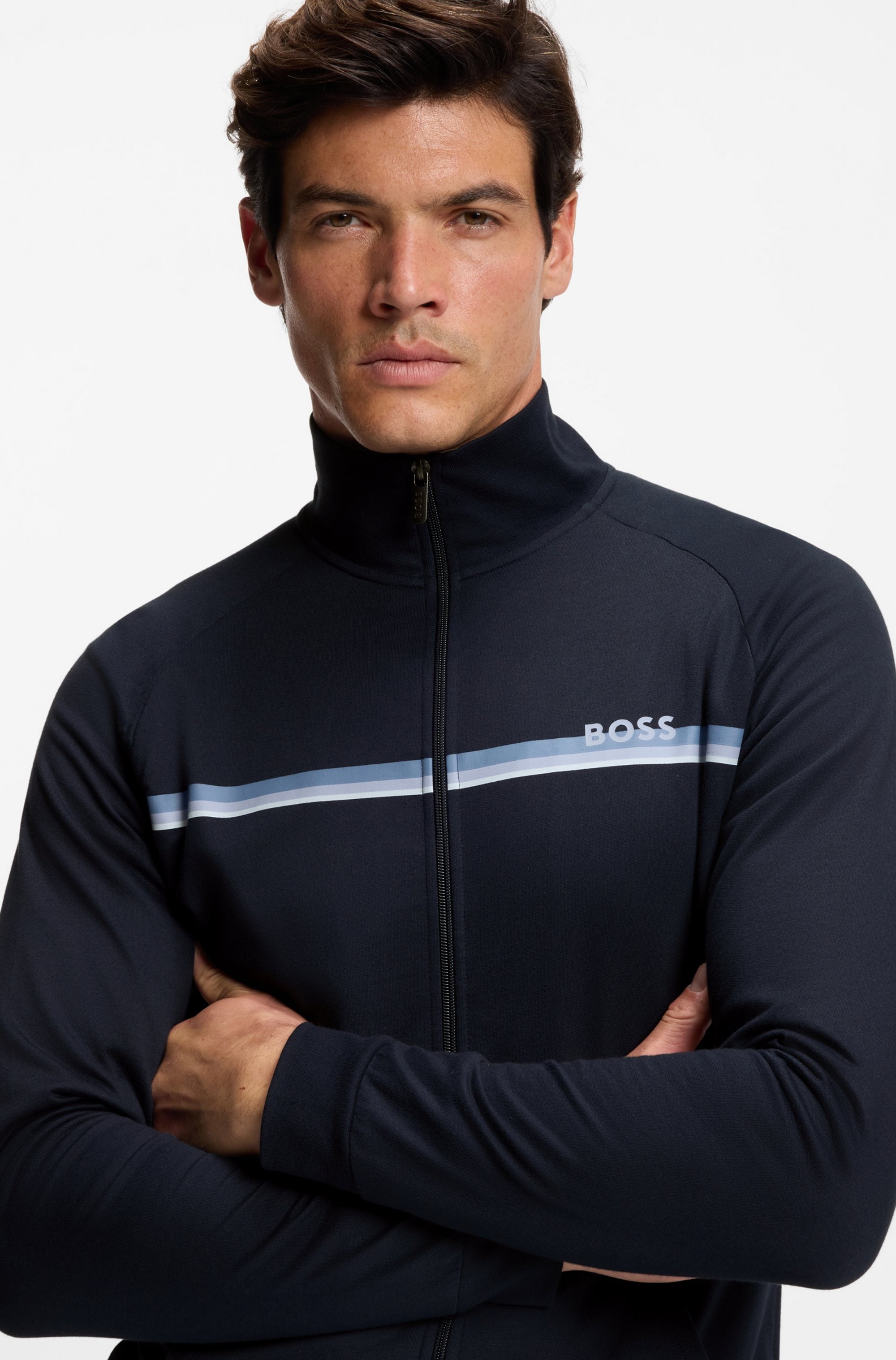 BOSS Sweatjacke »Authentic« mit Streifen und Logo, regular fit