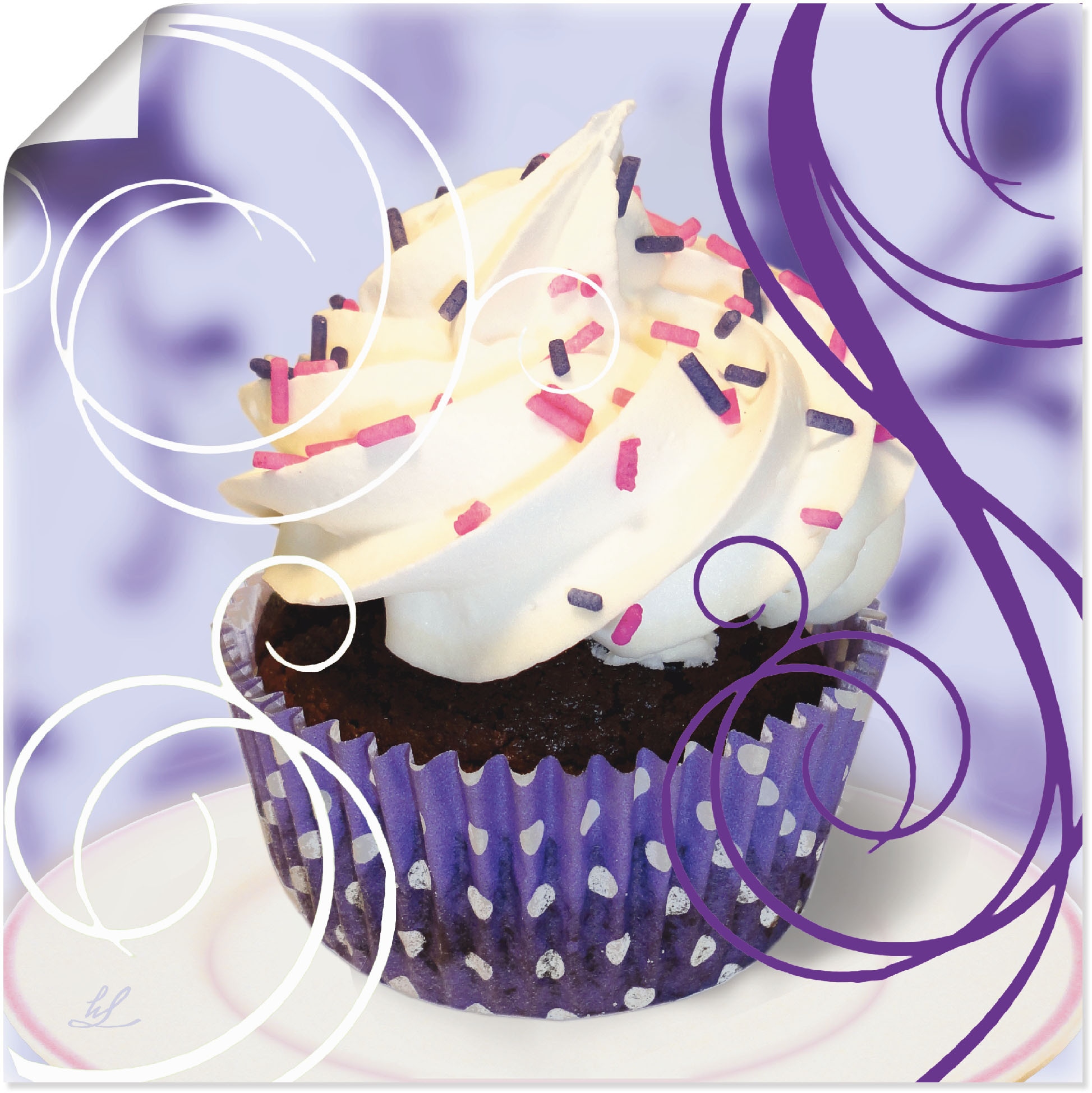 Image of Artland Poster "Cupcake auf violett - Kuchen" Süssspeisen 1 Stk. tlg. ohne Rahmen