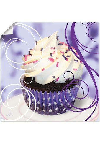 Wandbild »Cupcake auf violett - Kuchen«, Süssspeisen, (1 St.)