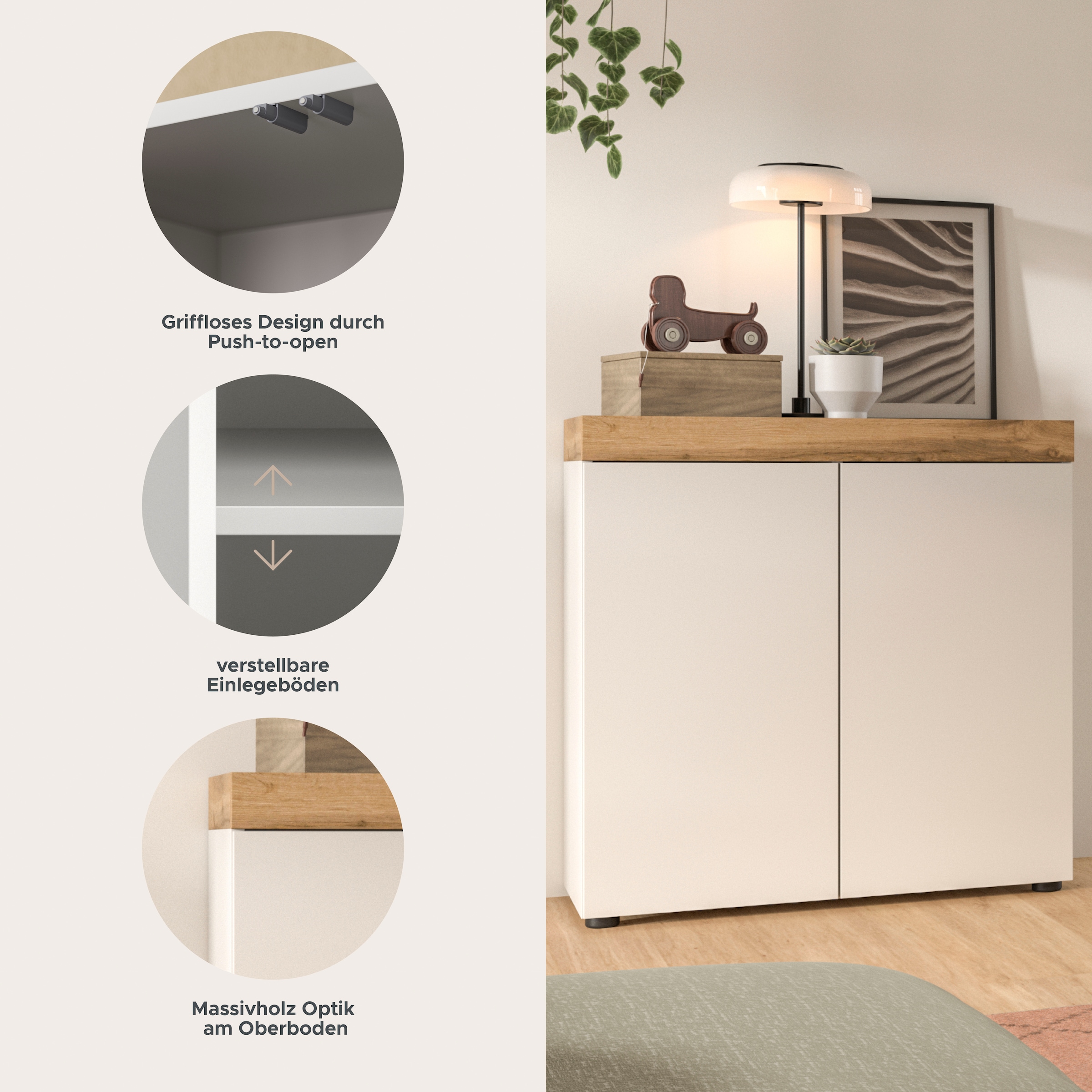 GOODproduct Kommode »MAMBO, Breite 77cm, 2 Türen, 4 Fächer, push-2-open« 2 farbige Ausführung, in verschiedenen Farben erhältlich, 1 Stk. tlg. Kommode, Anrichte, Wohnzimmer, Schlafzimmer