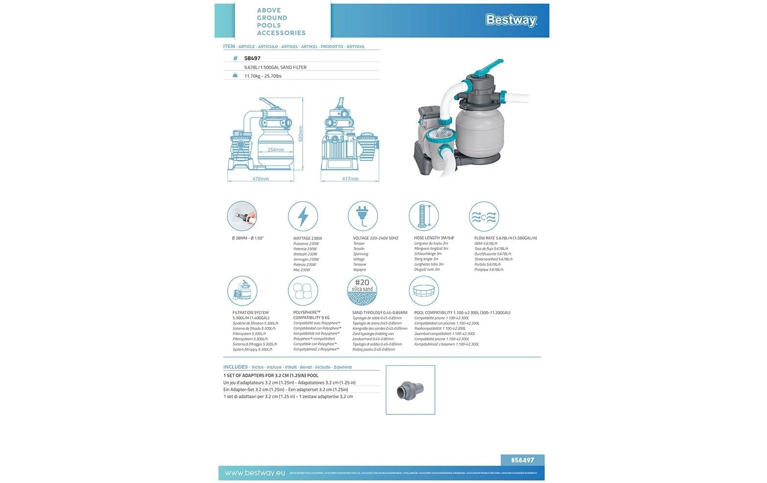 Bestway Sandfilteranlage »6056 l/h« Sandfilterset für Aufstellpools