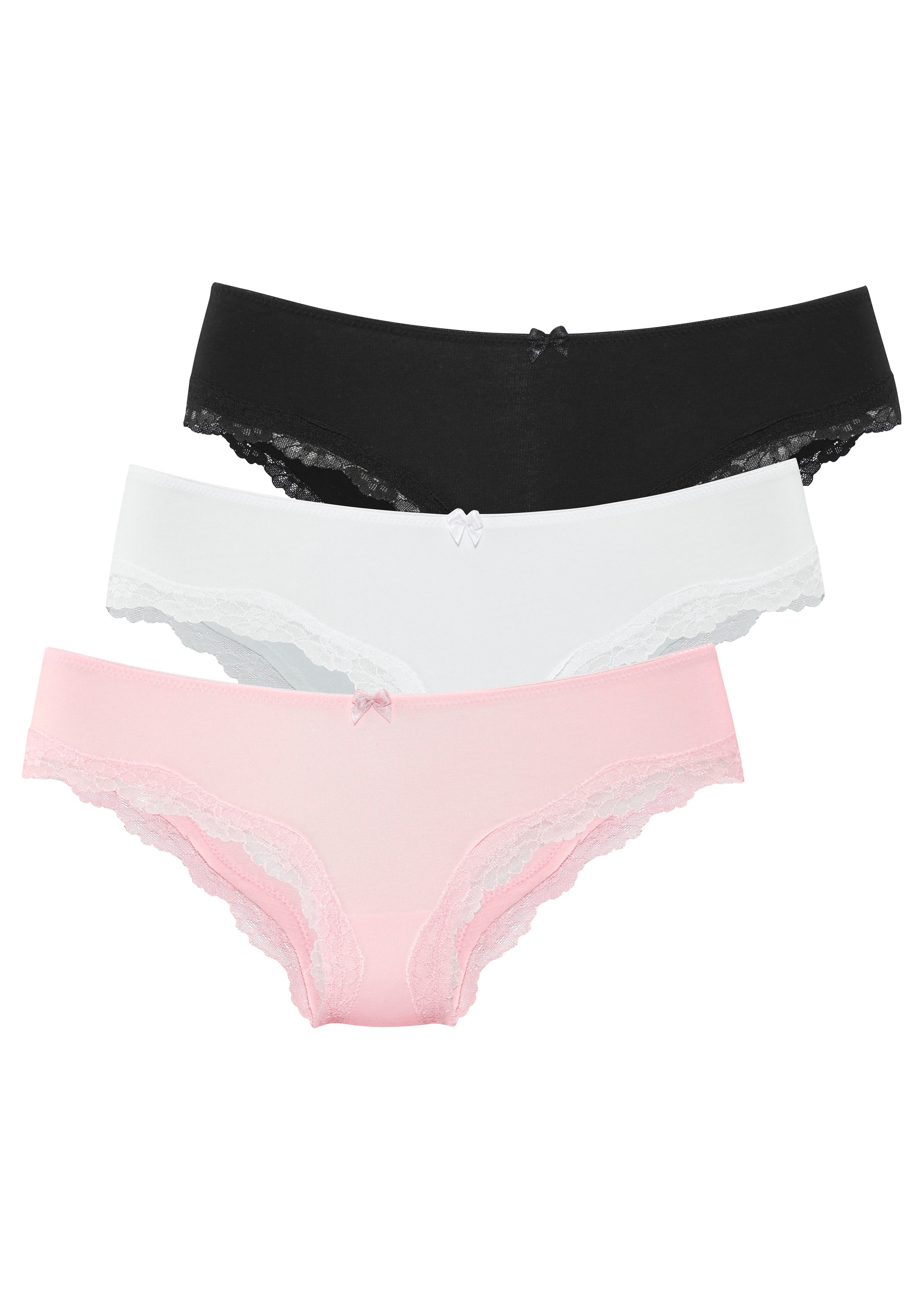 Image of LASCANA Slip 3er-Pack, aus elastischer Baumwolle mit zarter Spitze