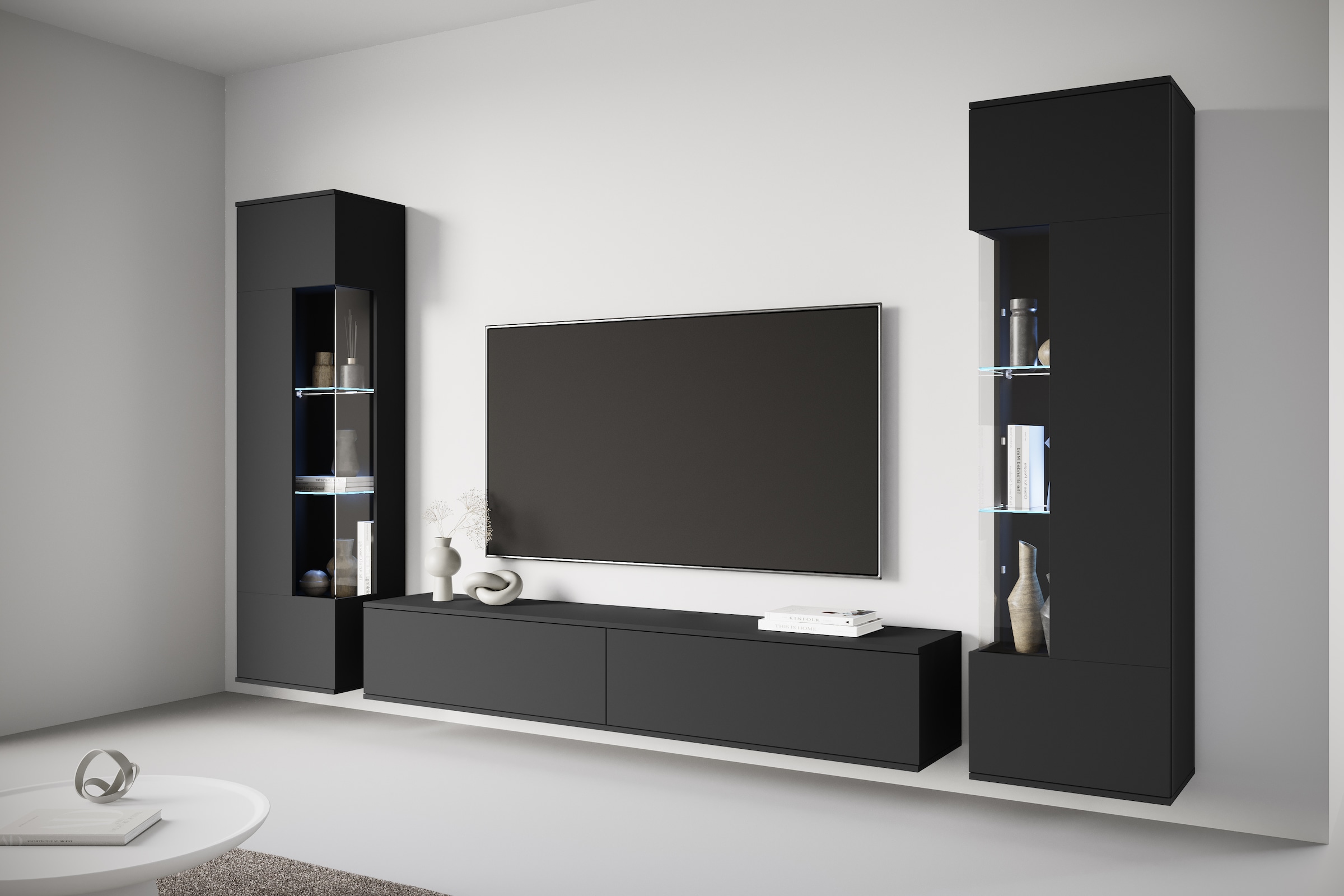 GOODproduct Wohnwand »Kenia, Vitrine Türanschlag links/rechts wechselbar« 3 Stk. tlg.