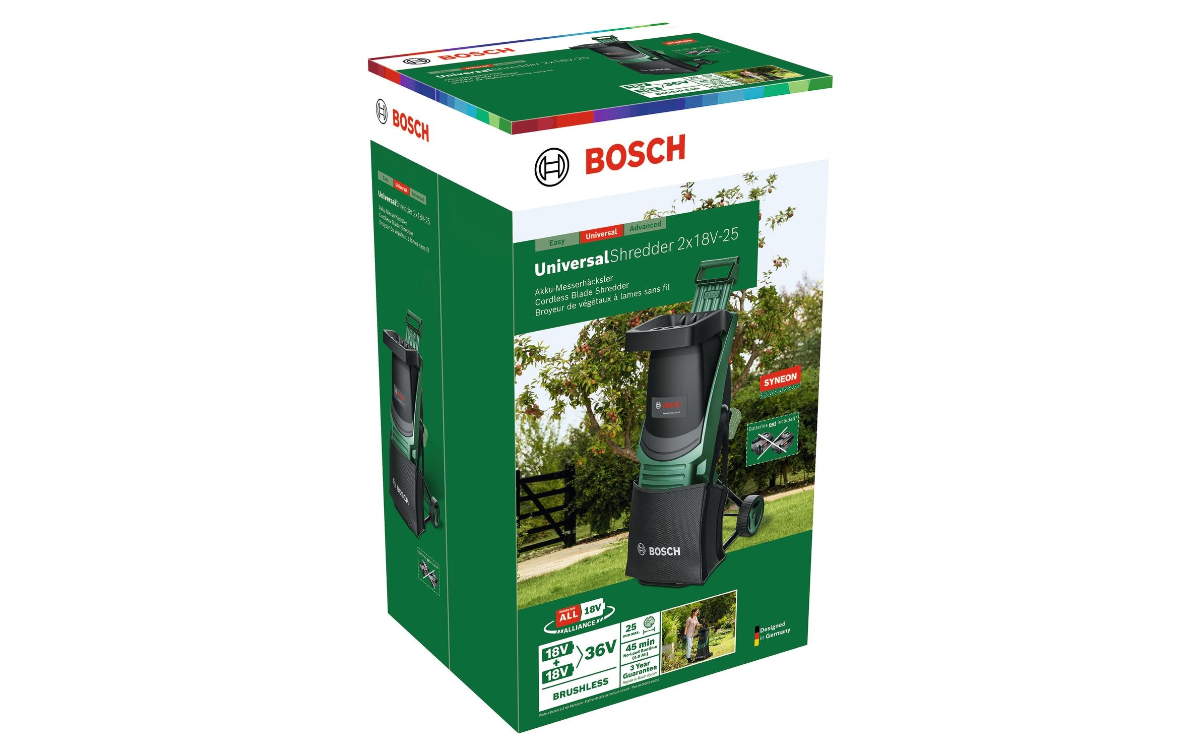 BOSCH Broyeurs de végétaux »UniversalShredder 2x18V-25« kraftvolle 36V-Leistung durch 2x 18V-Akku