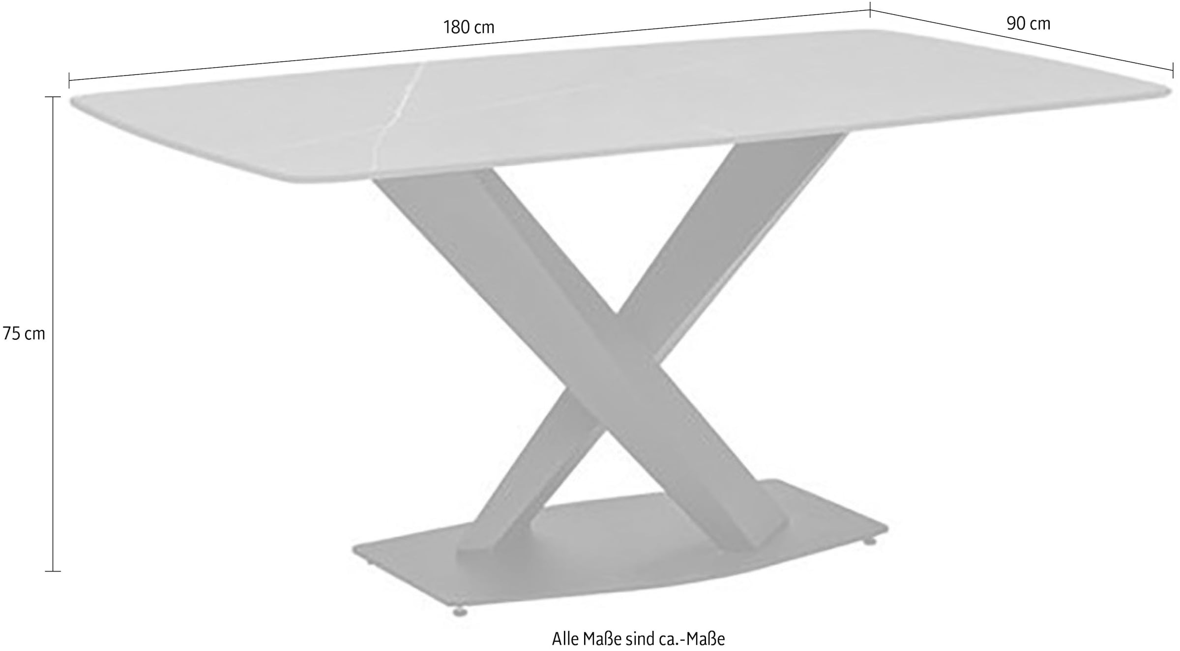 Stolkom Esstisch »Ventura Esszimmertisch Keramik, Esstisch Keramik BxHxT 180x75x90 cm«, Keramikoberfläche abgerundete Ecken, Metallgestell schwarz matt