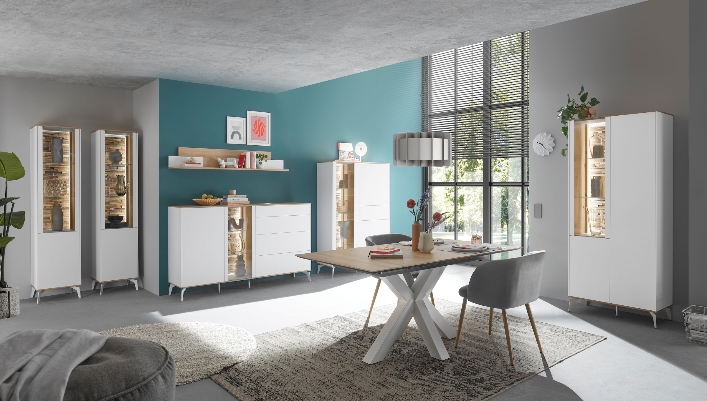 Mäusbacher Standvitrine »Faro« Faro Standvitrine B 43 cm, inkl. Beleuchtung, Push to open, Metallfüsse