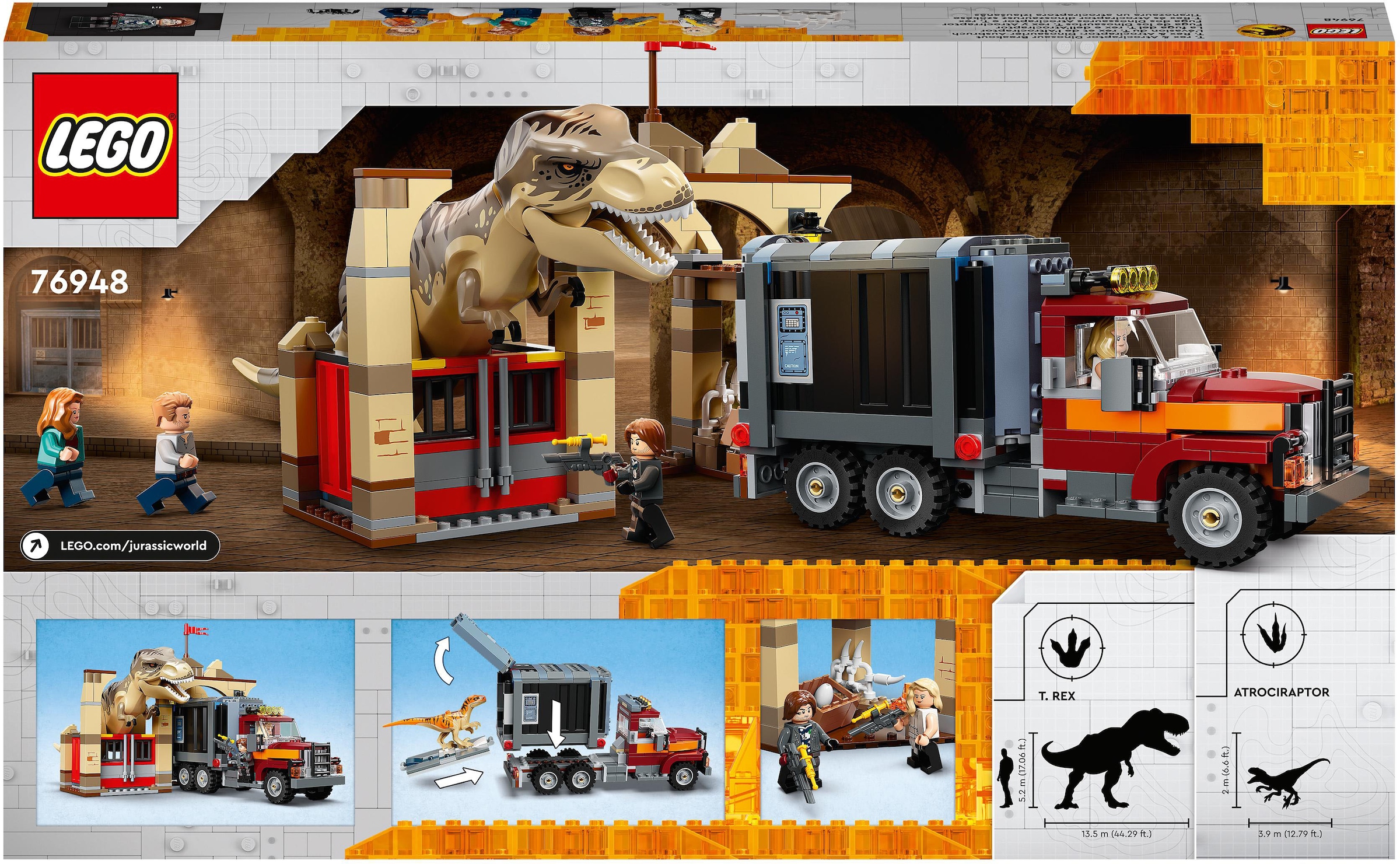 LEGO® Konstruktionsspielsteine »T. Rex & Atrociraptor: Dinosaurier-Ausbruch (76948)«, (466 St.), LEGO® Jurassic World