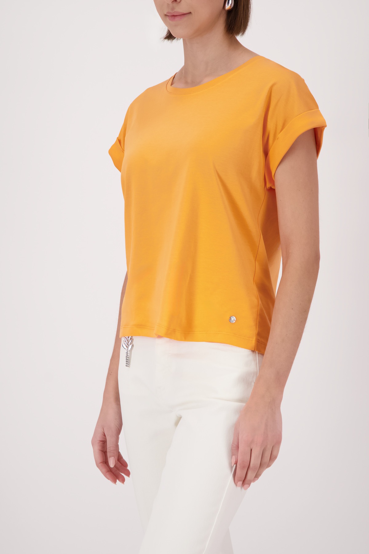 Image of Monari T-Shirt "Pima uni" Rundhalsausschnitt, reine Baumwolle, Kurzarm mit Aufschlag