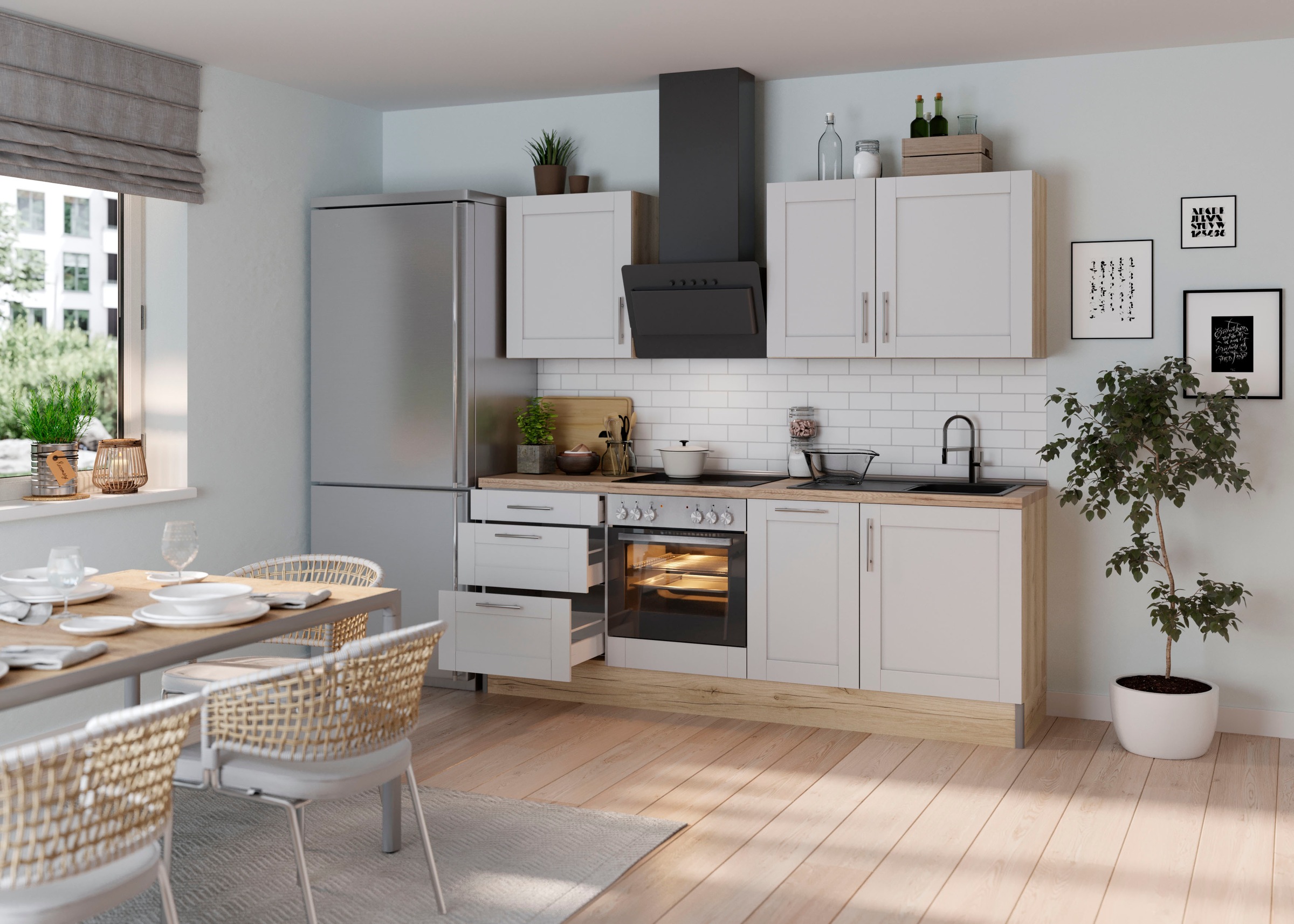 KOCHSTATION Cuisine »KS-Ahus« Breite 225 cm,wahlweise mit E-Geräten,MDF Fronten,Soft Close Funktion