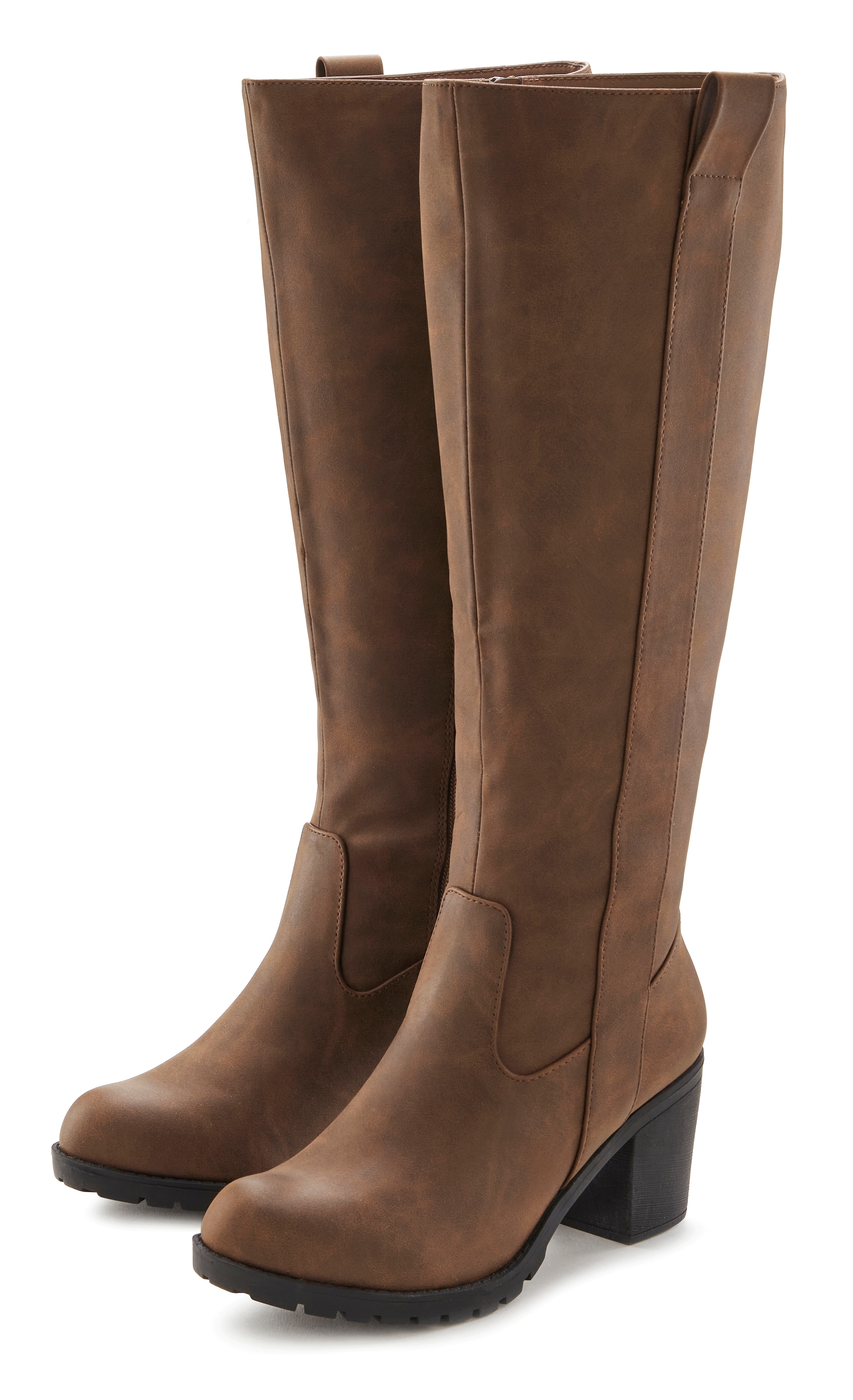 Image of LASCANA Weitschaftstiefel Stiefel, Stiefelette, langer Stiefel, Blockabsatz, Cowboy Stil VEGAN