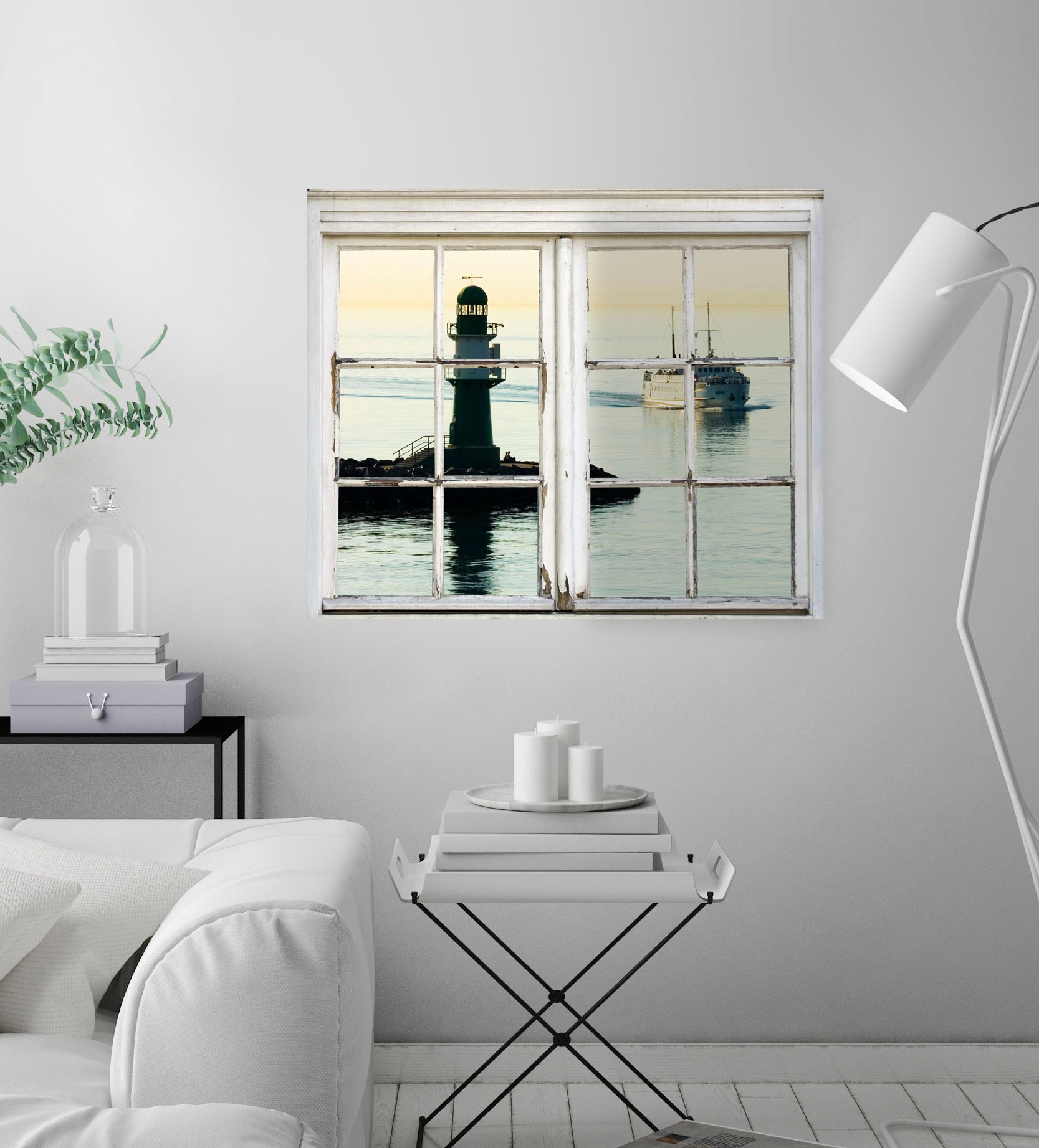 Image of queence Wandsticker "Leuchtturm" Wandsticker, Wandbild, selbstklebend, Leuchtturm, 3D, Fenster