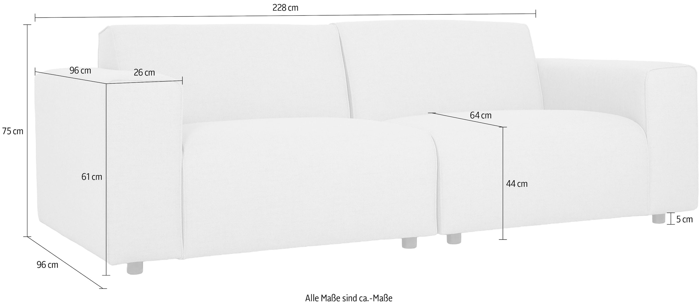 GOODproduct 3-places »Naddine« L. 228 cm, tissu structuré effet mélange, avec suspension ondulée