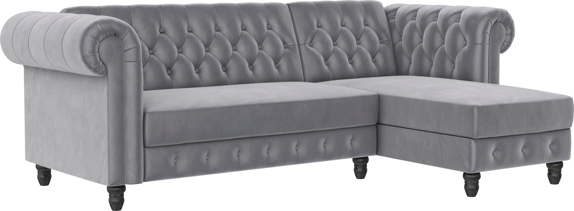 Dorel Home Ecksofa »Felix, L-Form, 241 cm (Liegefl.108x195 cm), Recamiere tauschbar,« verstellb. Rückenlehne, Bett-Funktion, Velours, Kunstleder, Vintage