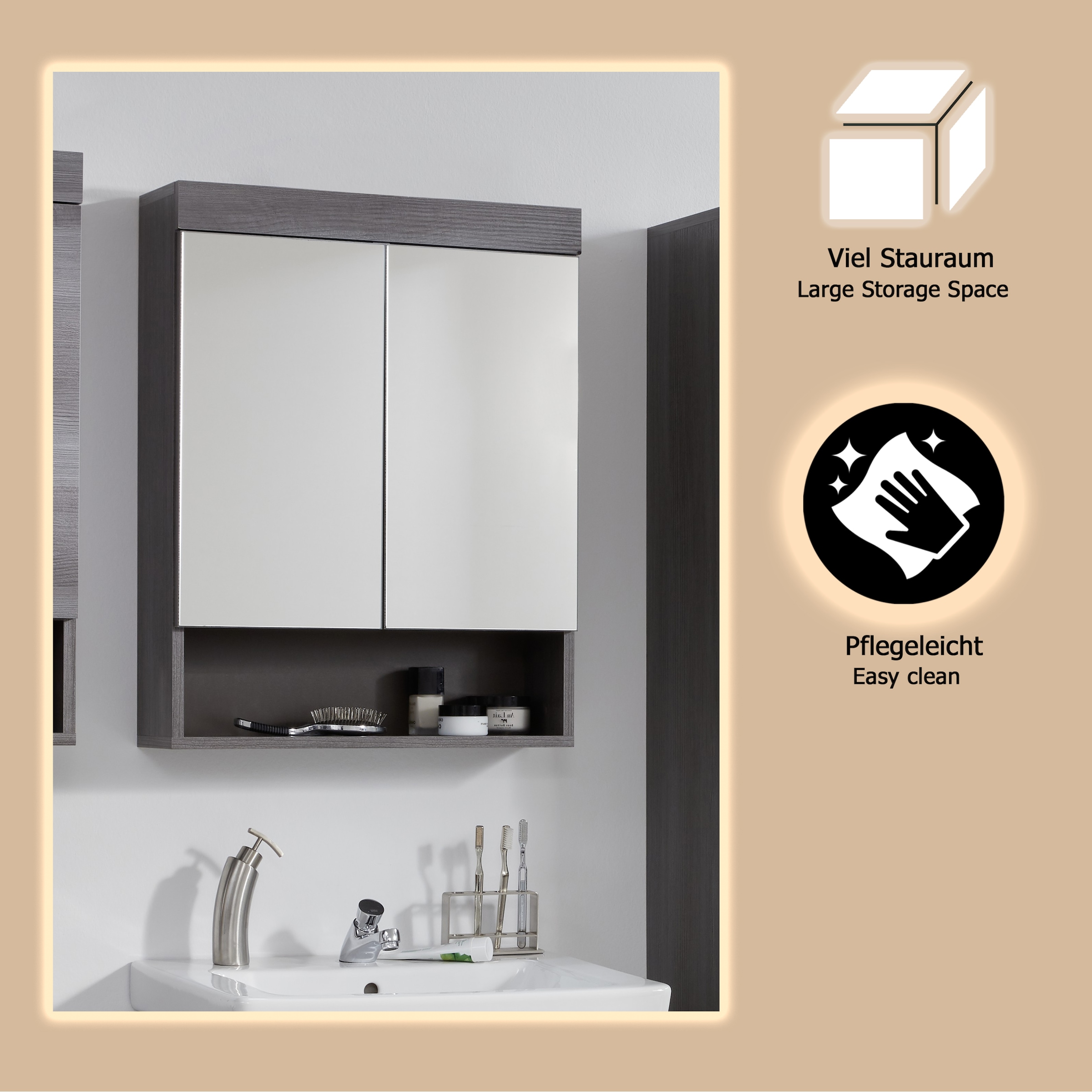 welltime Spiegelschrank »Royan«, Spiegelschrank mit 2 Türen & 1 Fach - (B/T/H) 58/18/75 cm