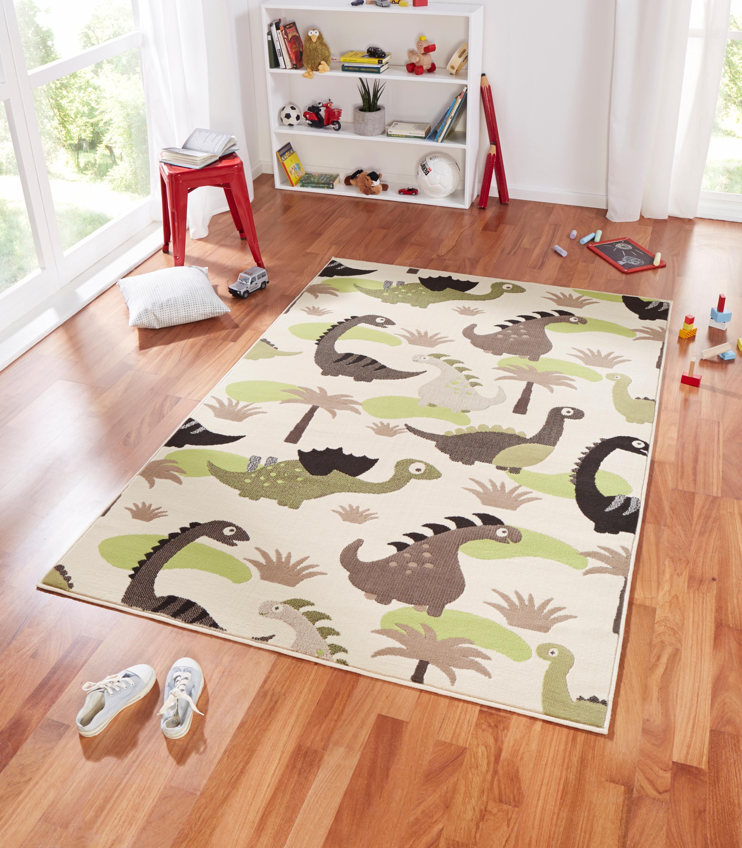 HANSE Home Kinderteppich »Dinosaurier«, rechteckig, 9 mm Höhe, Niedliche Dinos, Kurzflor, Strapazierfähig, Pflegeleicht, Robust
