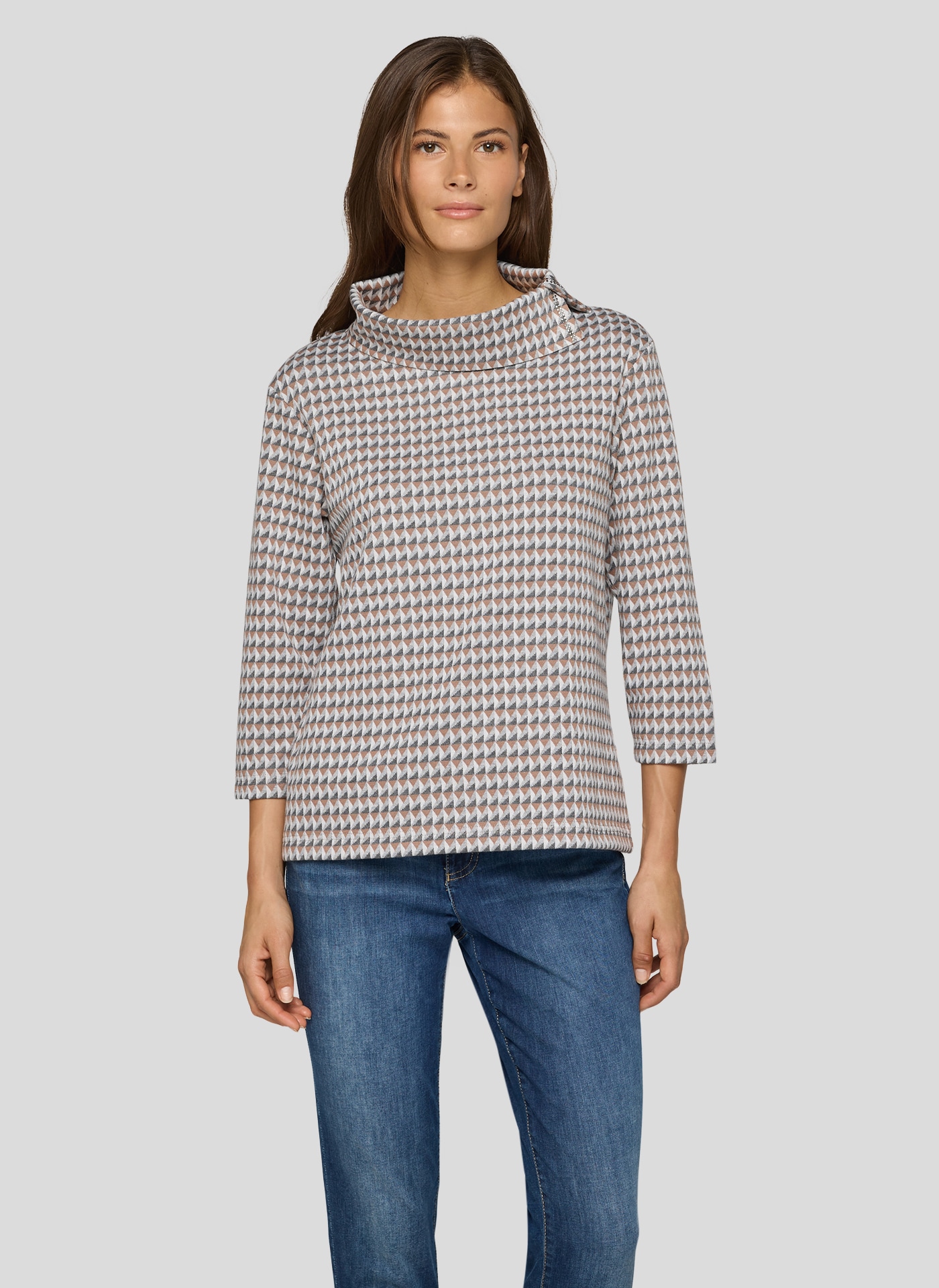 Image of Rabe 3/4-Arm-Shirt mit grafischem Muster und Schalkragen mit Glitzersteinen
