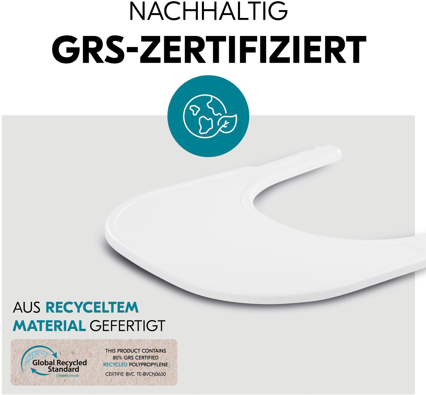 Hauck Plateau de chaise haute »Arketa Click Tray, White« aus recyceltem Material