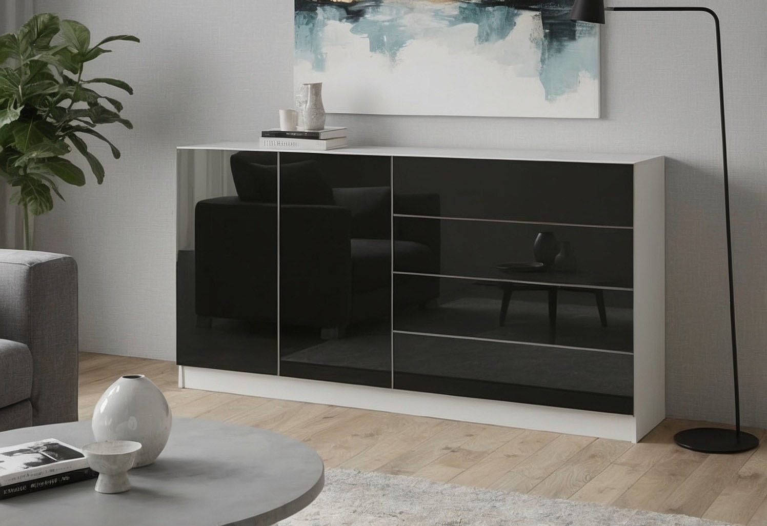 Image of borchardt Möbel Sideboard "Vaasa, Kommode mit 2 Türen und 4 Schubkästen auf Kugelführungen"