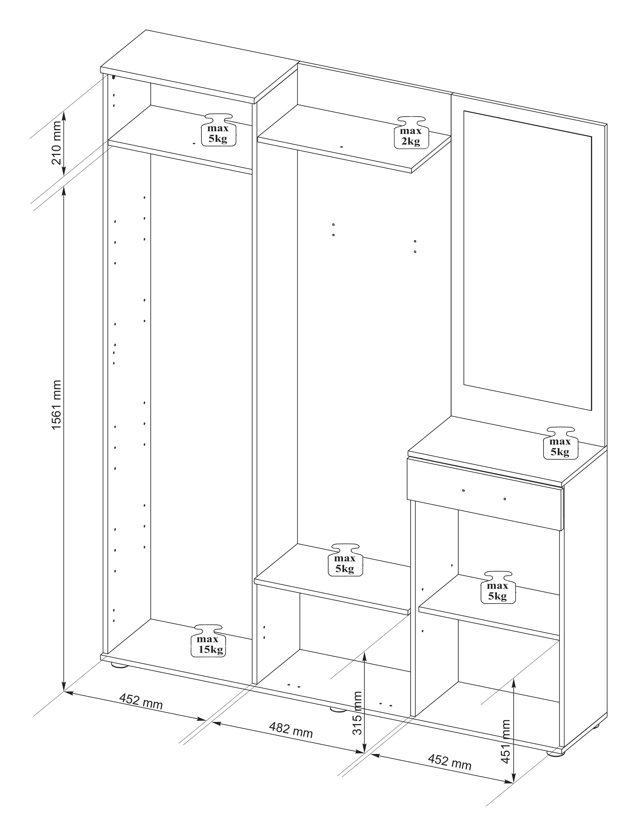 HBZ Kompaktgarderobe »Jens mit Spiegel, Flurgarderobe BxHxT 145x184x29 cm«, (1 St.), Mit Hochschrank, Bank, Paneel und Kommode