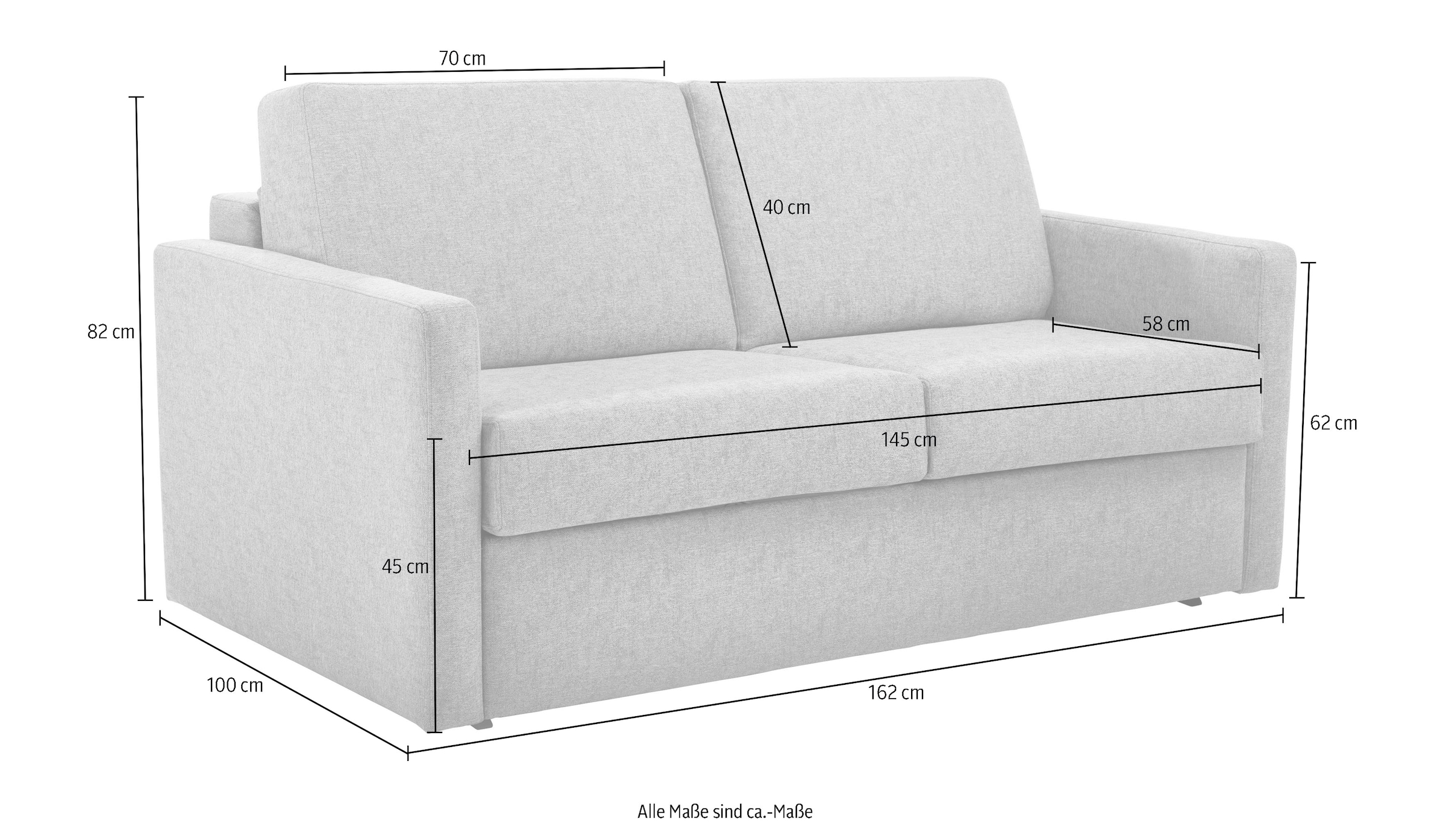 Places of Style Schlafsofa »Goldfarbenpoint 162 cm, Dauerschläfer, Liegefläche 120/200cm,«, 2-Sitzer mit Bettfunktion, Bonell-Federkernmatratze