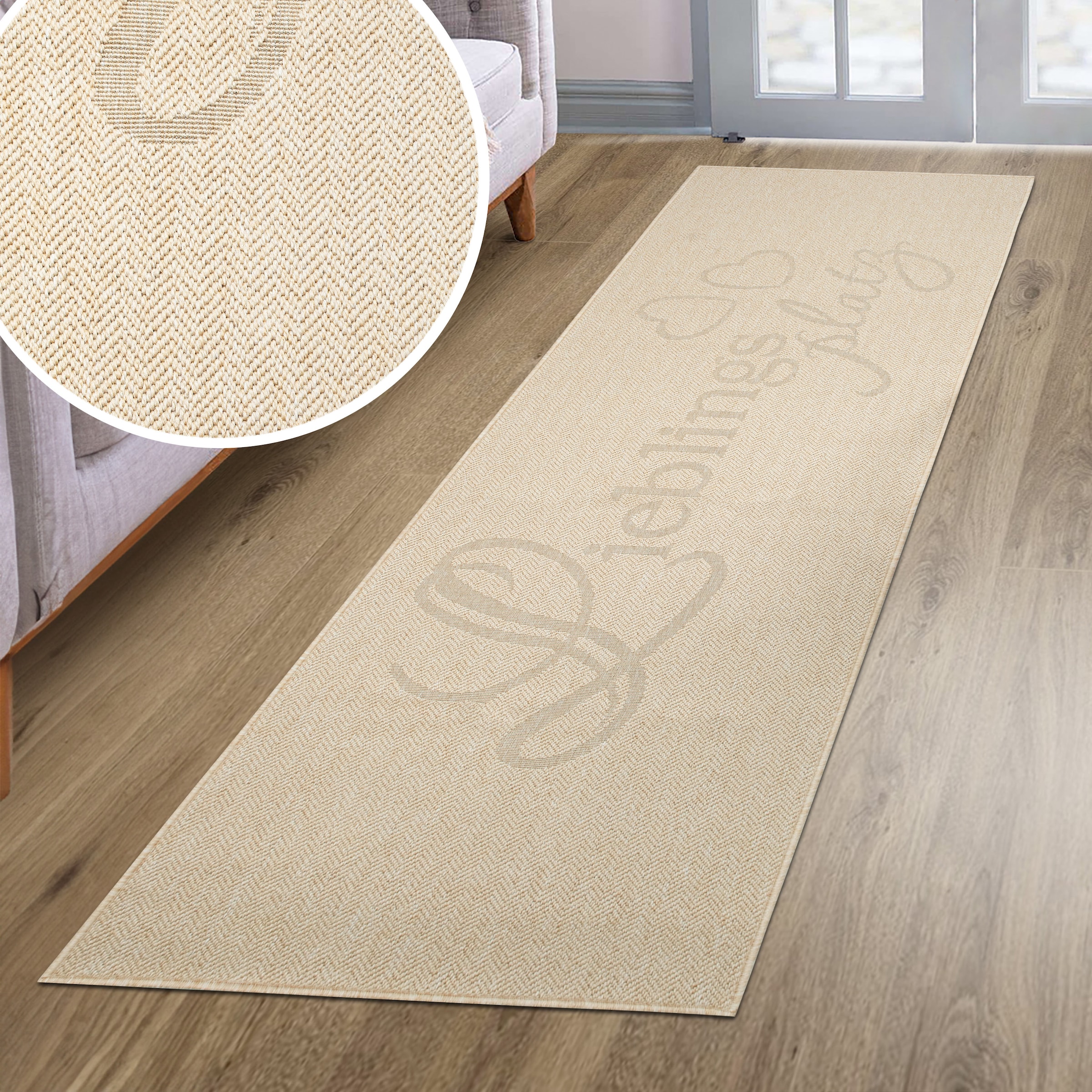 GOODproduct Läufer »Lieblingsplatz, mit Schriftzug, In- und Outdoor geeignet« rechteckig 5 mm Höhe Wetterfest, UV-beständig, Küchenläufer, Camping, Balkon