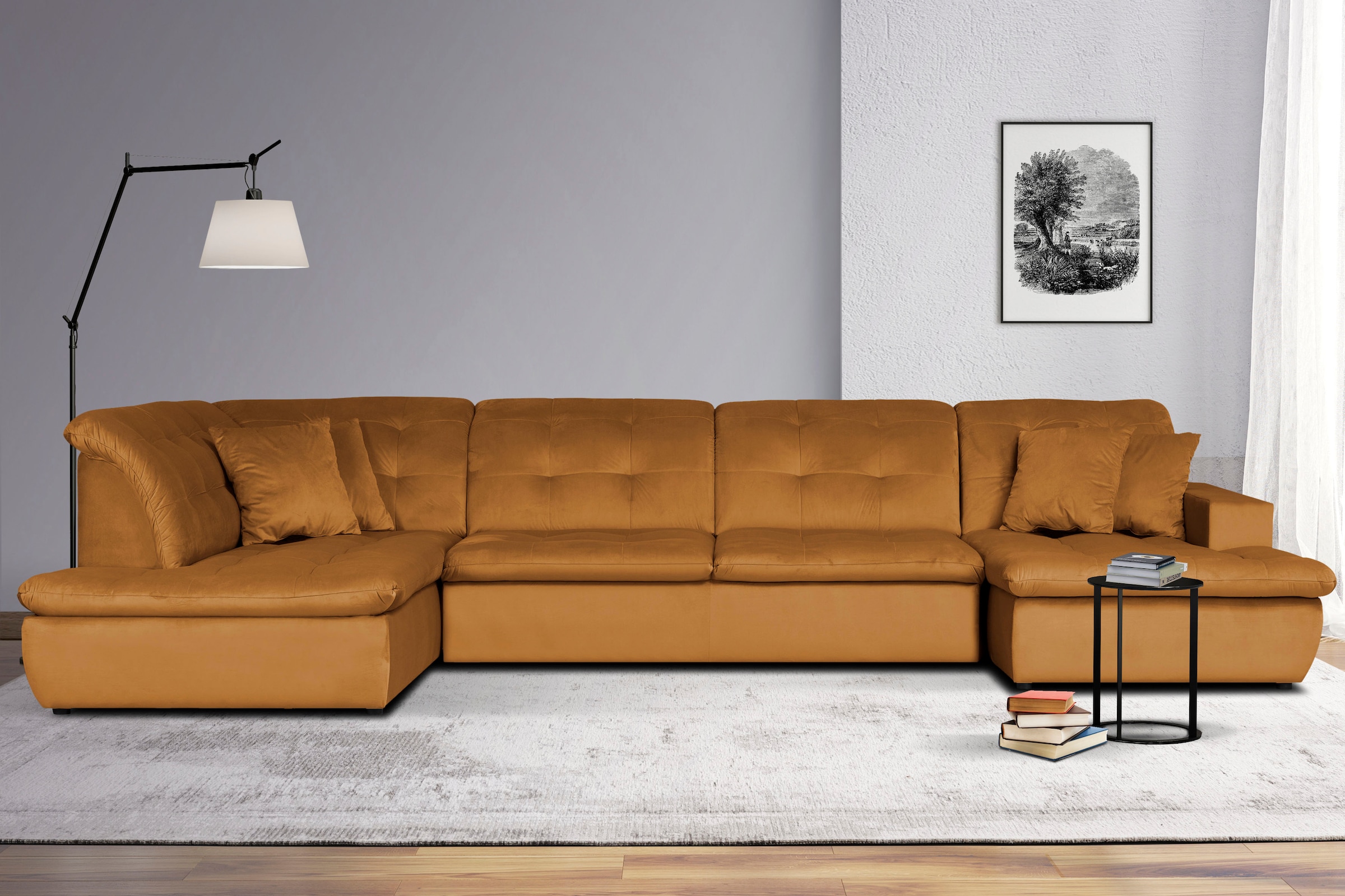 Home affaire Wohnlandschaft »BRISBANE NEU U-Form« mit feiner Steppung, Matten-Optik, incl. Zierkissen