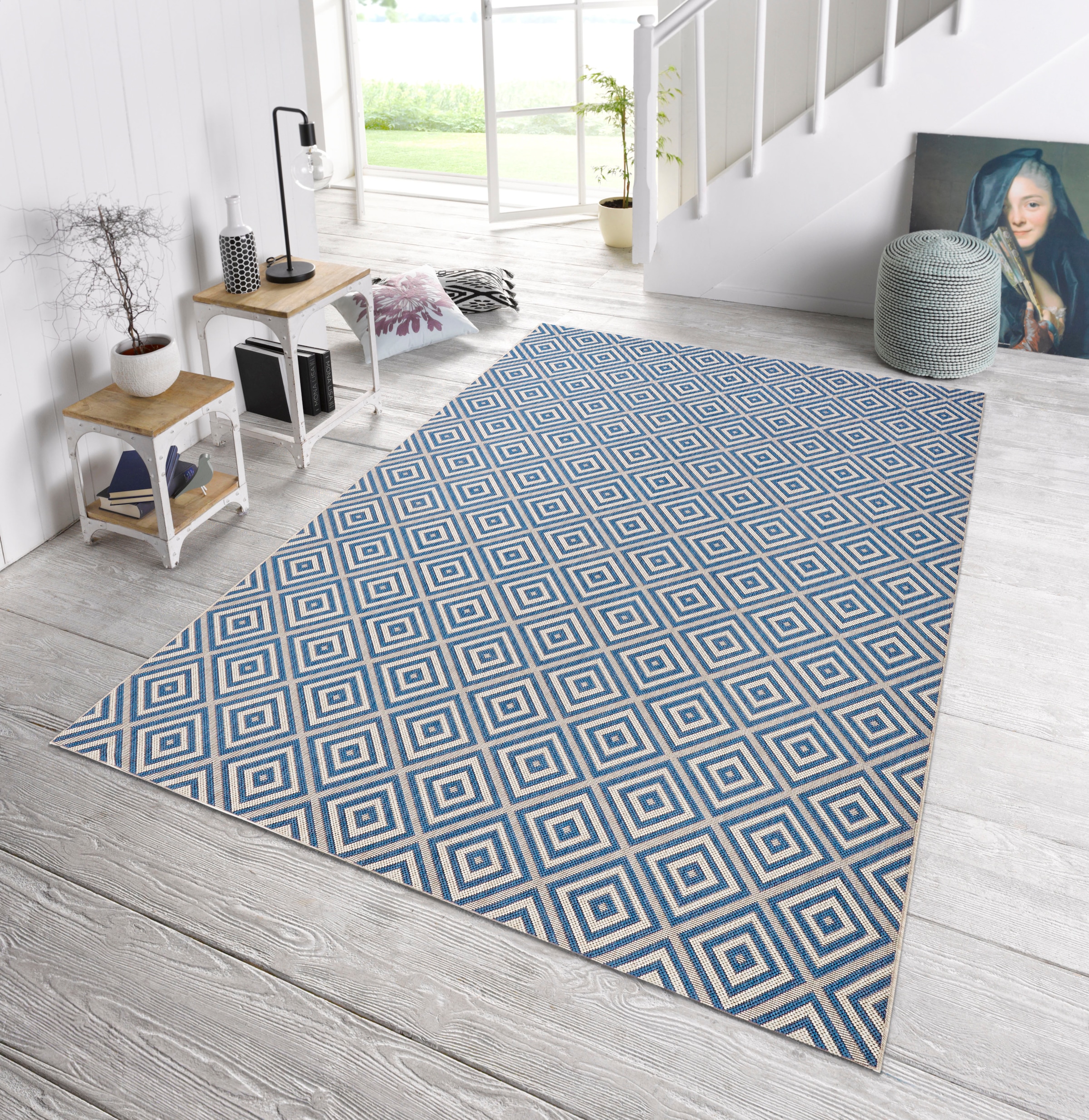 NORTHRUGS Teppich »Karo«, rechteckig, 8 mm Höhe, In- & Outdoor, Läufer, Wetterfest, Raute, Balkon, Garten, Flur