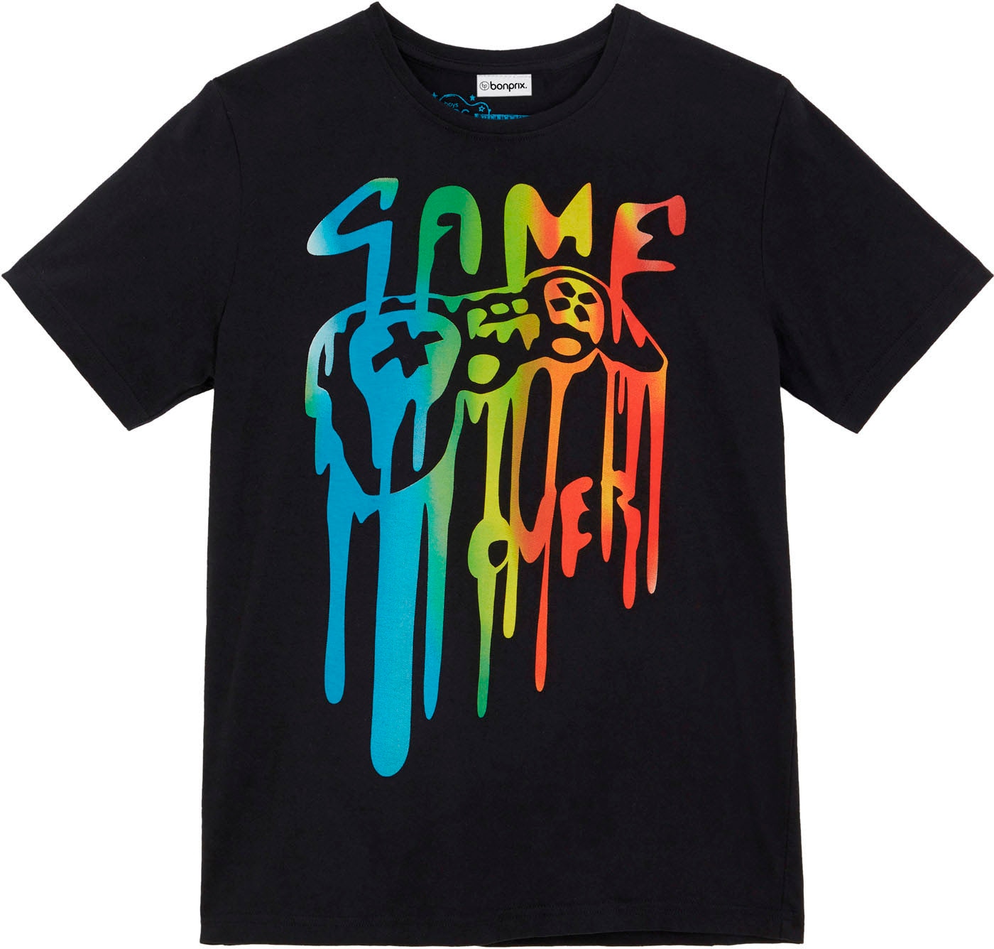 bonprix T-shirt bequeme Passform, Kurzarm-Design, mit Gamer-Motiv, aus Baumwolle