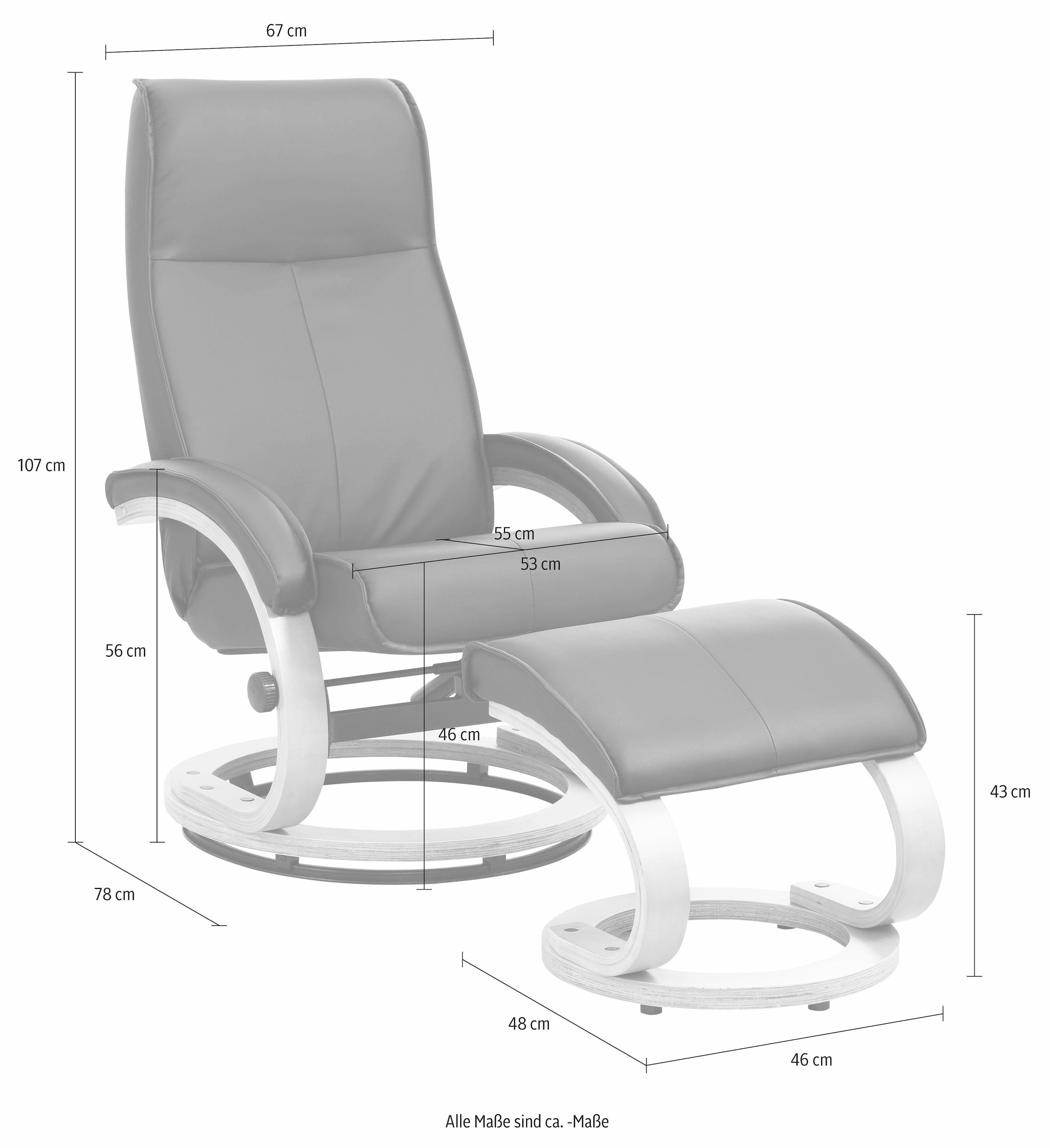 Home affaire Relaxsessel »Paris TV-Sessel, Liegesessel, manuell verstellbar,«, (Set, 2 St., bestehend aus Sessel und Hocker), Microfase, NaturLEDER, Webstoff, Sitzhöhe 46 cm