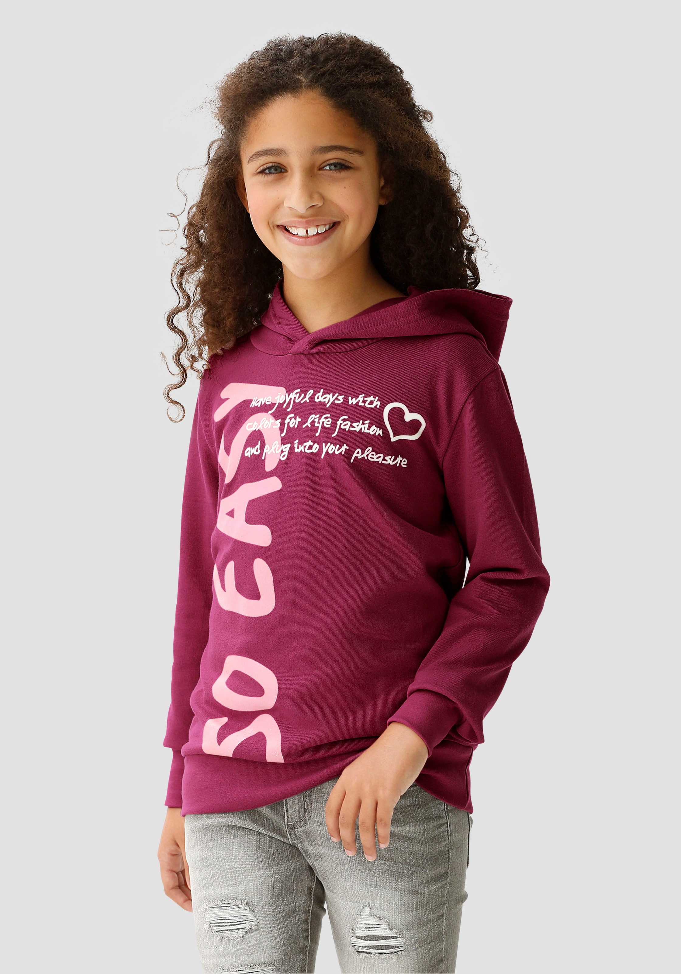 Image of KIDSWORLD Kapuzenshirt "SO EASY - Print" Langarm, Basic-Passform, mit modischen Drucken