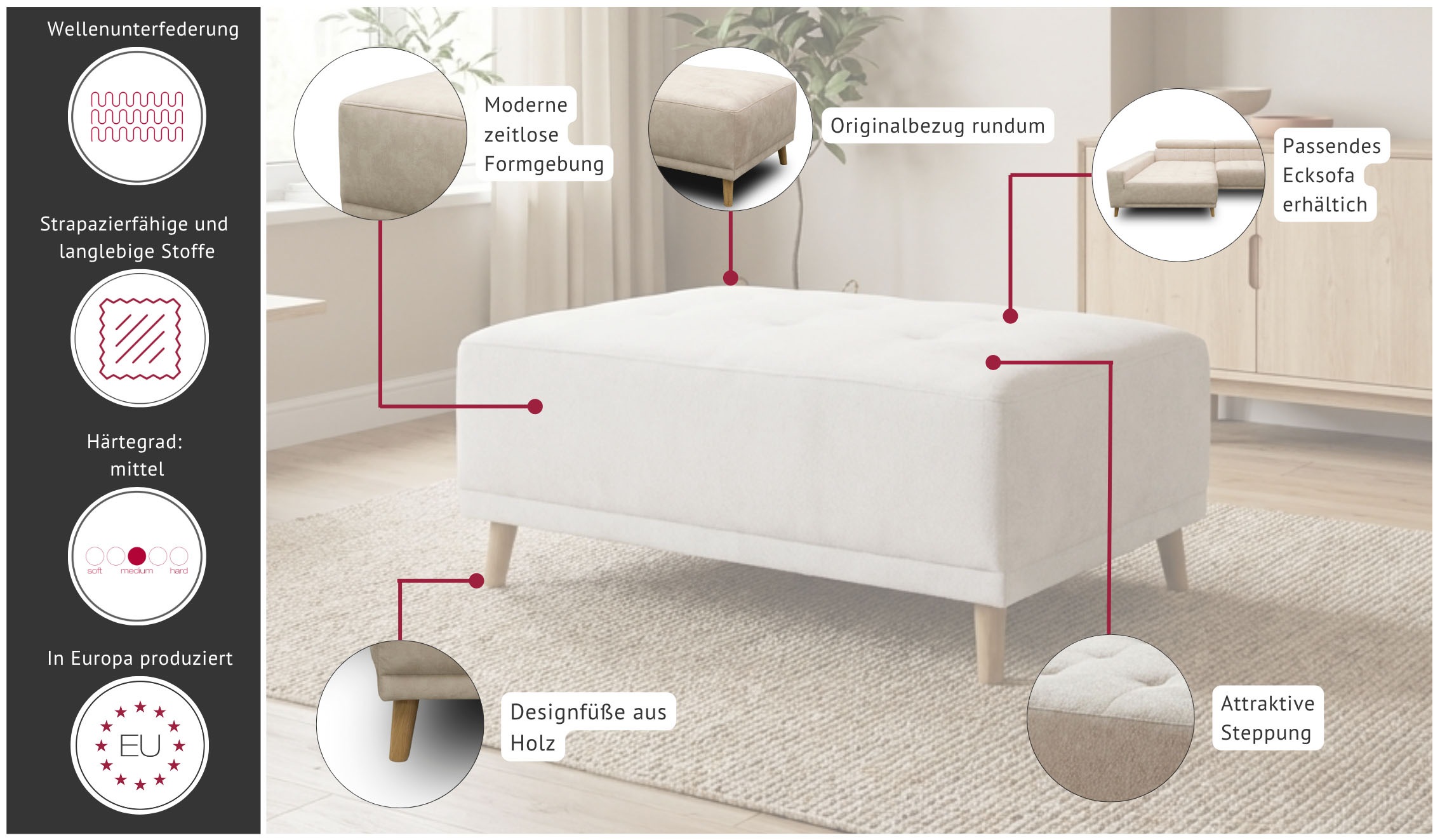 GOODproduct Hocker »Greve« Polsterhocker Greve passend zum Sofa, Breite 104 cm