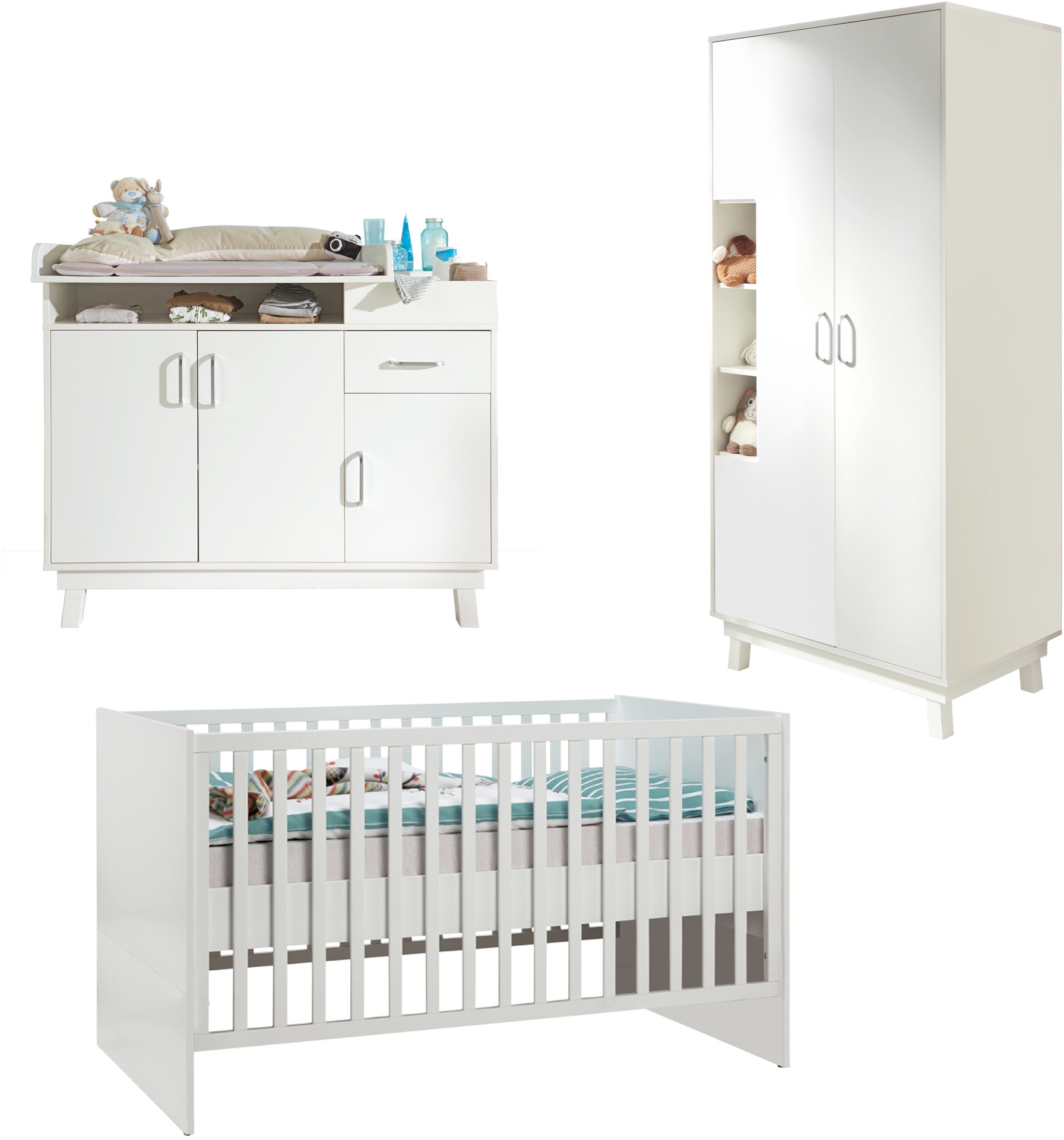 Image of roba® Babyzimmer-Komplettset »Nordic, weiss«, (Set, 3 St., Kinderbett, Wickelkommode, Kleiderschrank), mit Kinderbett, Wickelkommode und 2-trg. Kleiderschrank; Made in Europe bei Ackermann Versand Schweiz