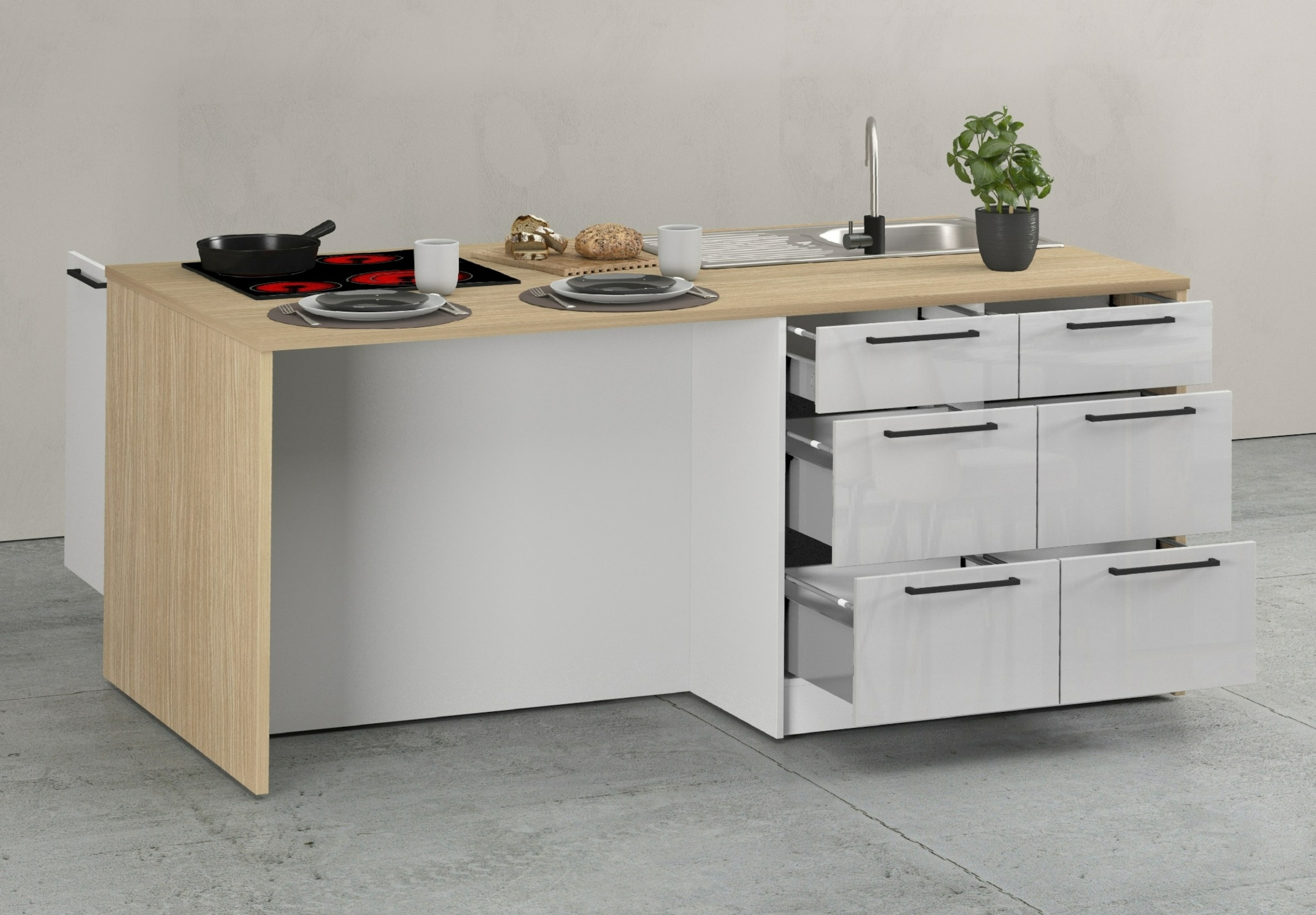 KOCHSTATION Ilot de cuisine »KS-Luna Breite 200 cm, Höhe 90 cm« Breite 200 cm, wahlweise mit Hanseatic-E-Geräten