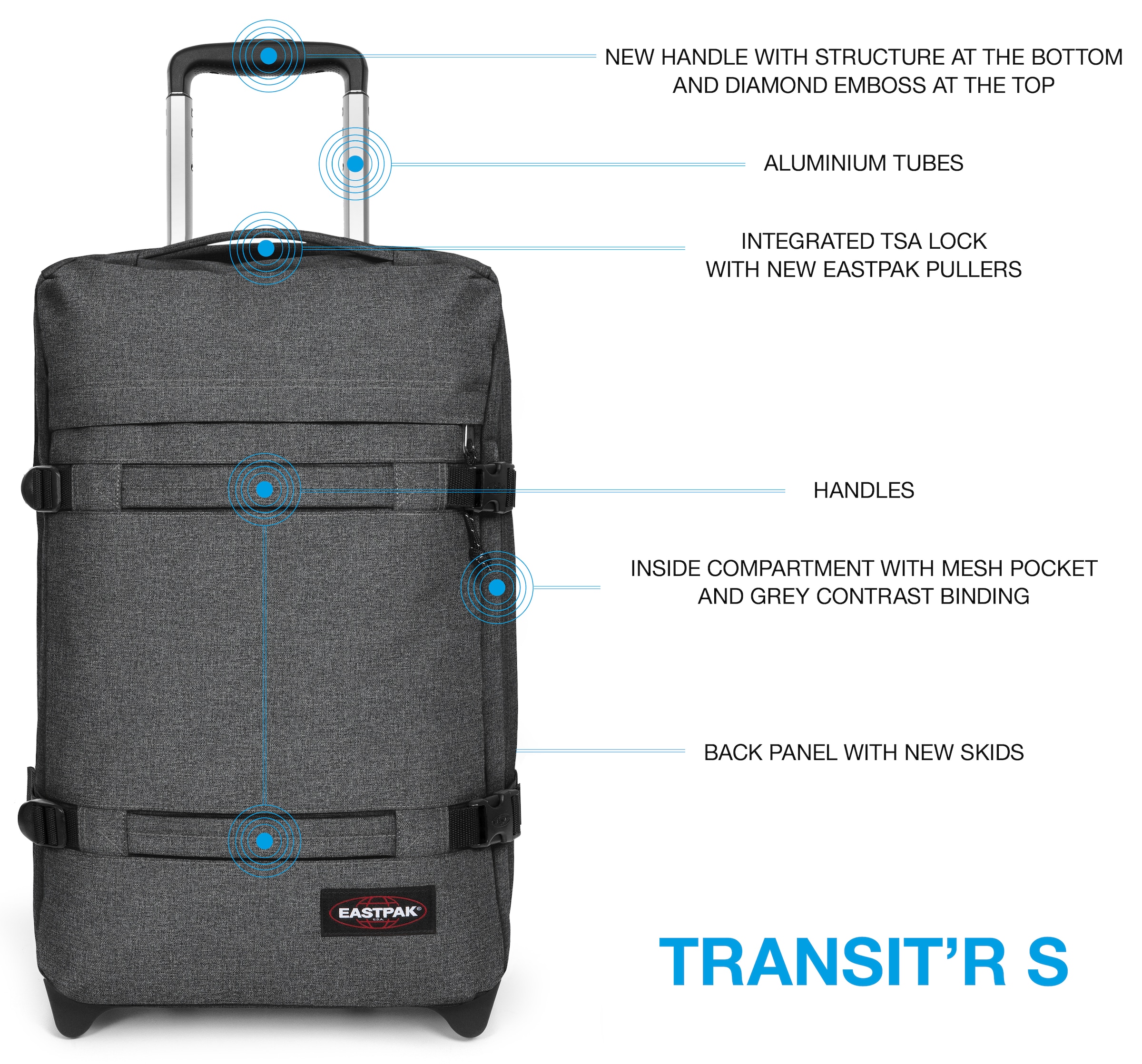 Eastpak Weichgepäck-Trolley »TRANSIT'R S«, 2 St. Rollen, Handgepäck-Koffer Reisegepäck Reisekoffer mit TSA Schloss