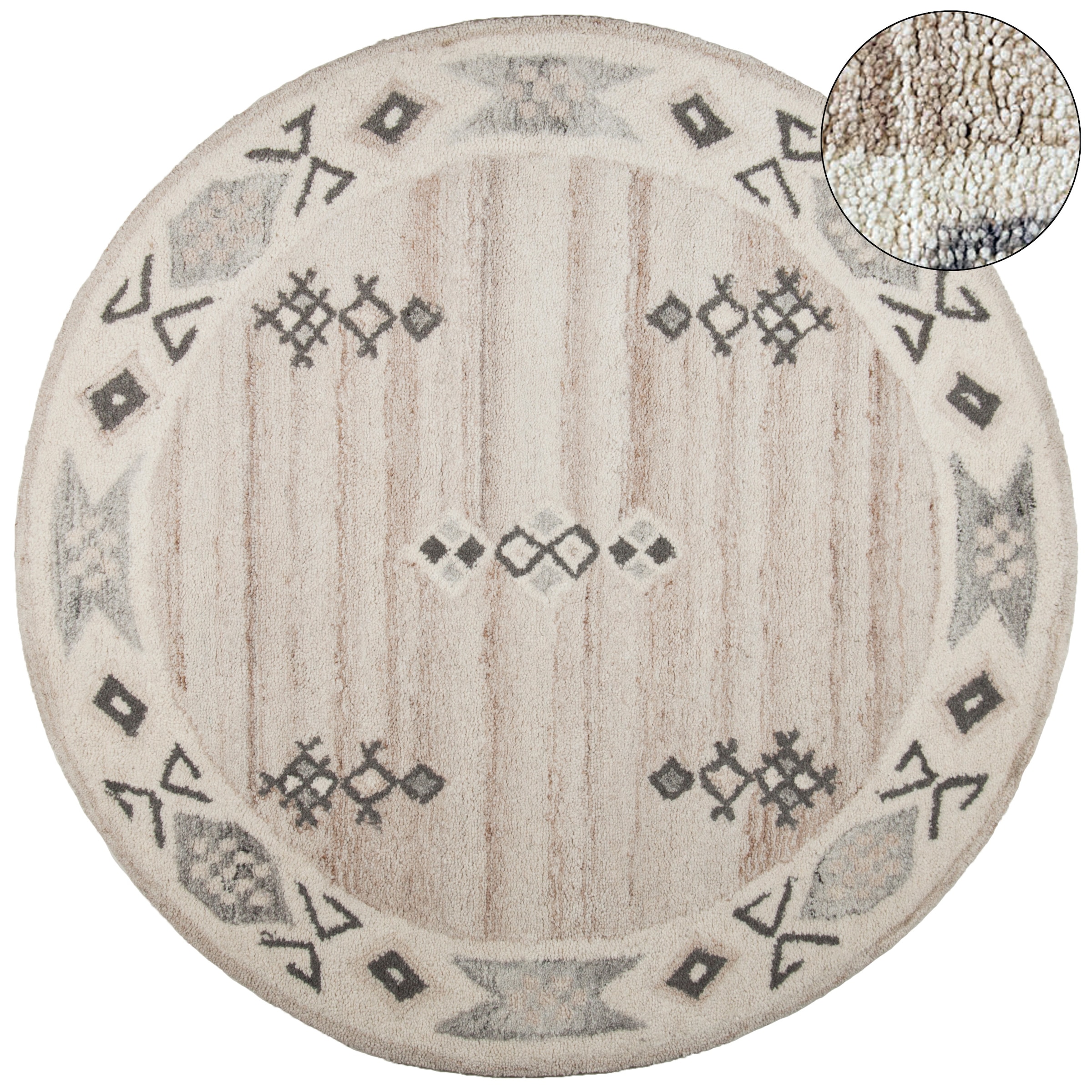THEKO Wollteppich »Royal Berber« rund 18 mm Höhe Berber Optik, gemustert, reine Wolle, mit Bordüre Wohnzimmer
