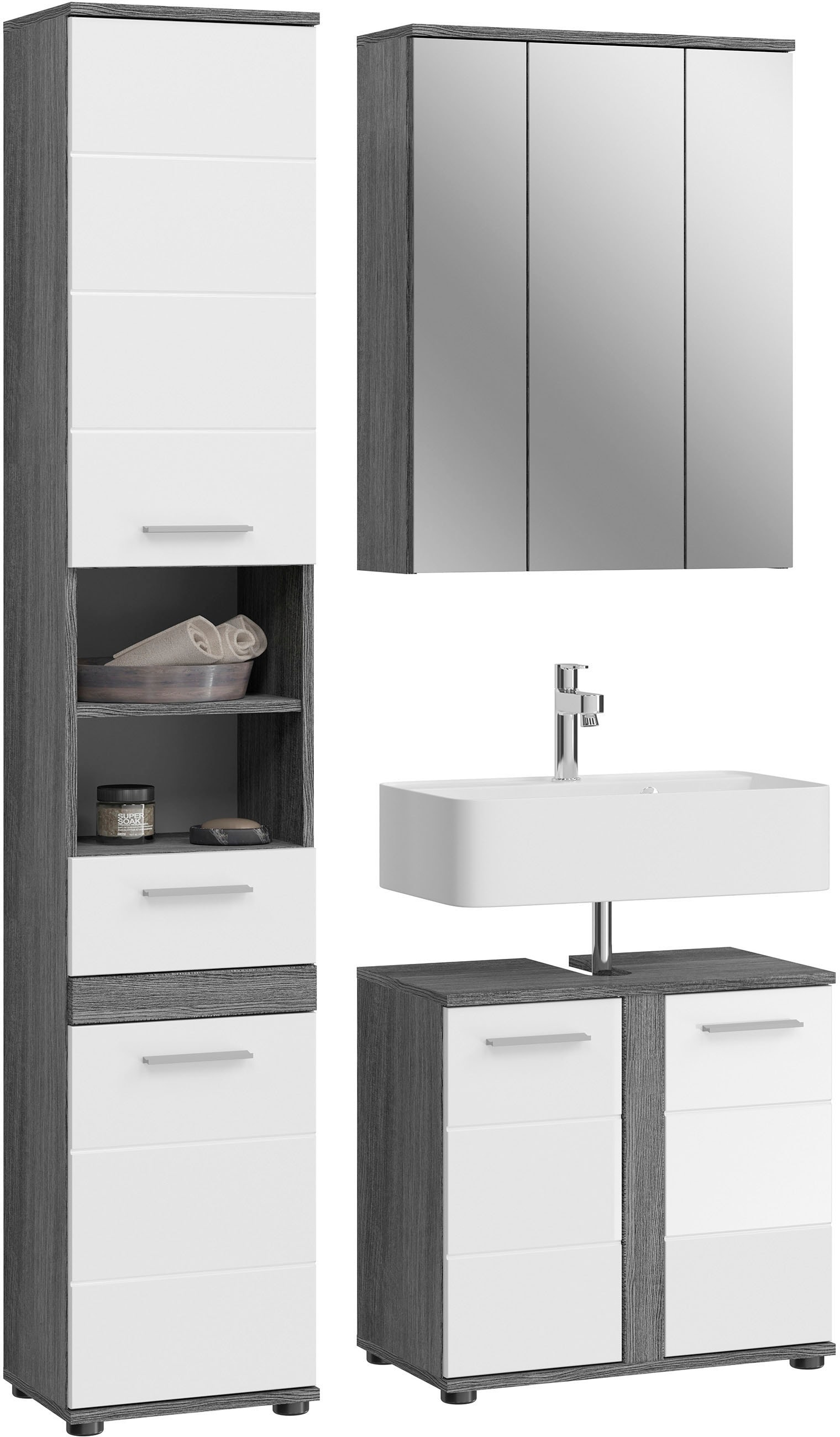 Image of welltime Badmöbel-Set "LUCCA, 3 teilig, MDF Hochglanzfront, bestehend aus:" Set, 3 Stk. tlg.