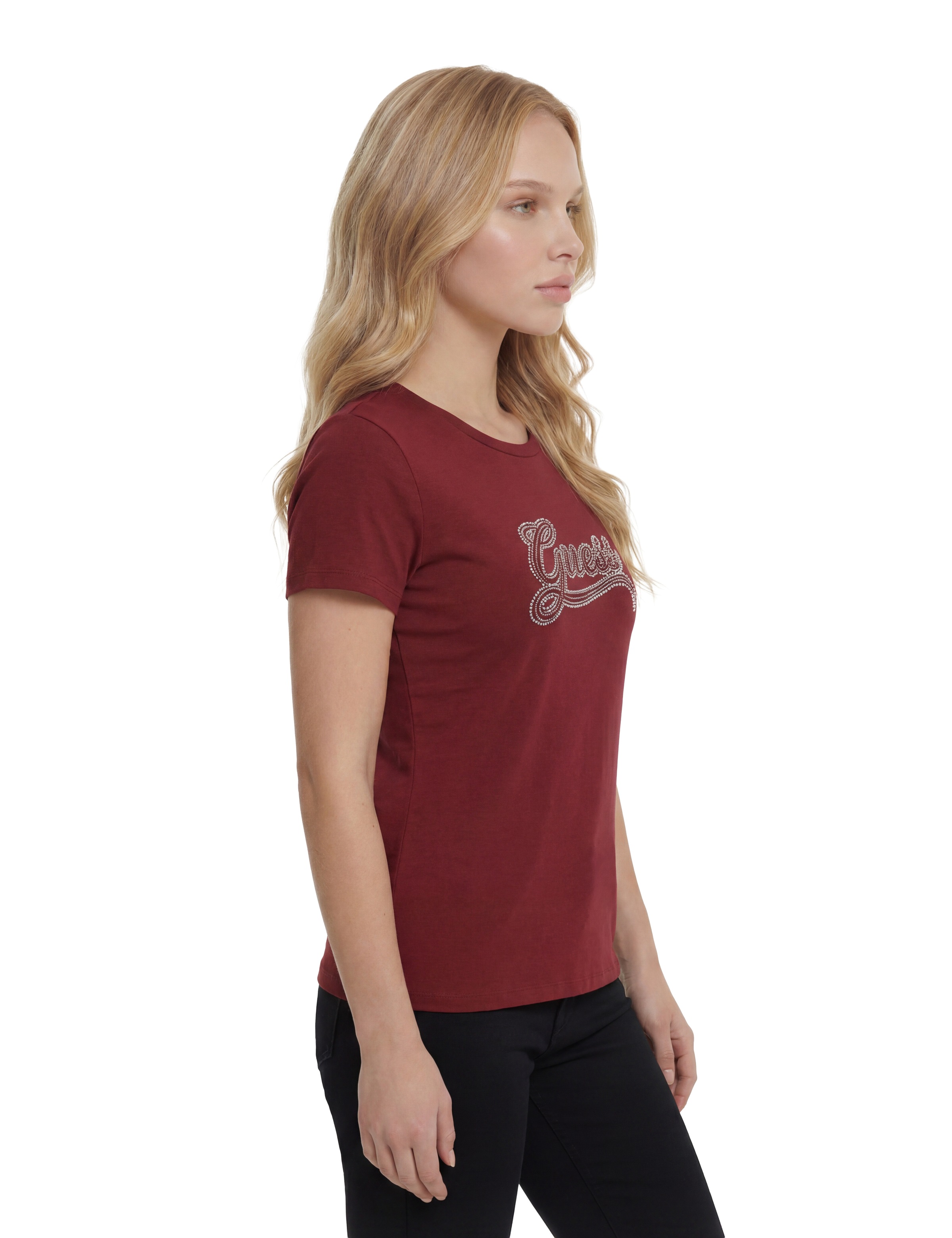 Guess T-Shirt »SS GUESS STUD LOGO EASY TEE« mit Nietenbesatz, Regular Fit