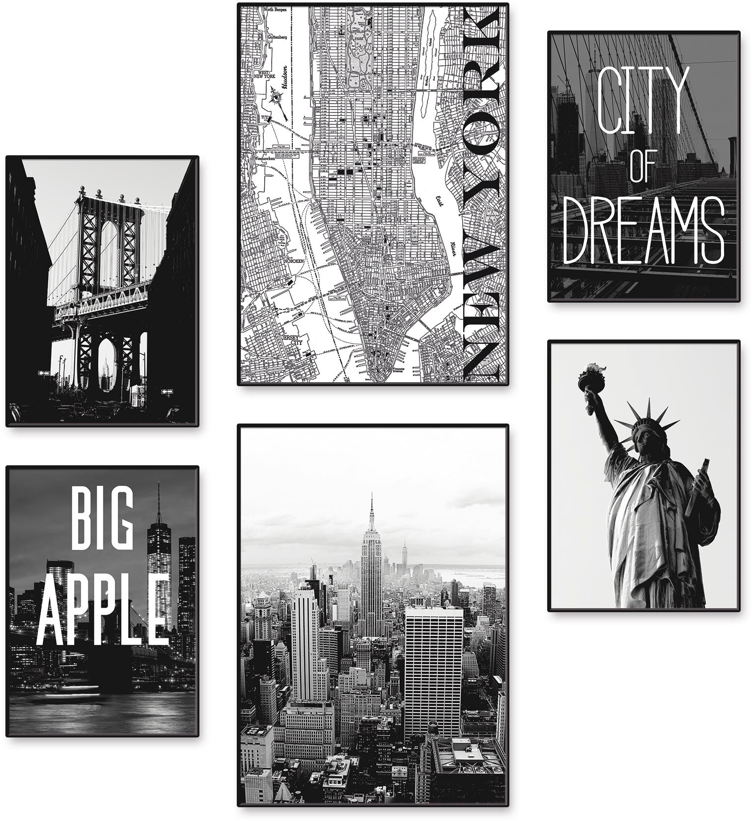 Image of Artland Poster "Wahrzeichen von New York" Amerika 6 Stk. tlg. Bilder Set, 6tlg. 4xDIN A4 / 2xDIN A3, ohne Rahmen