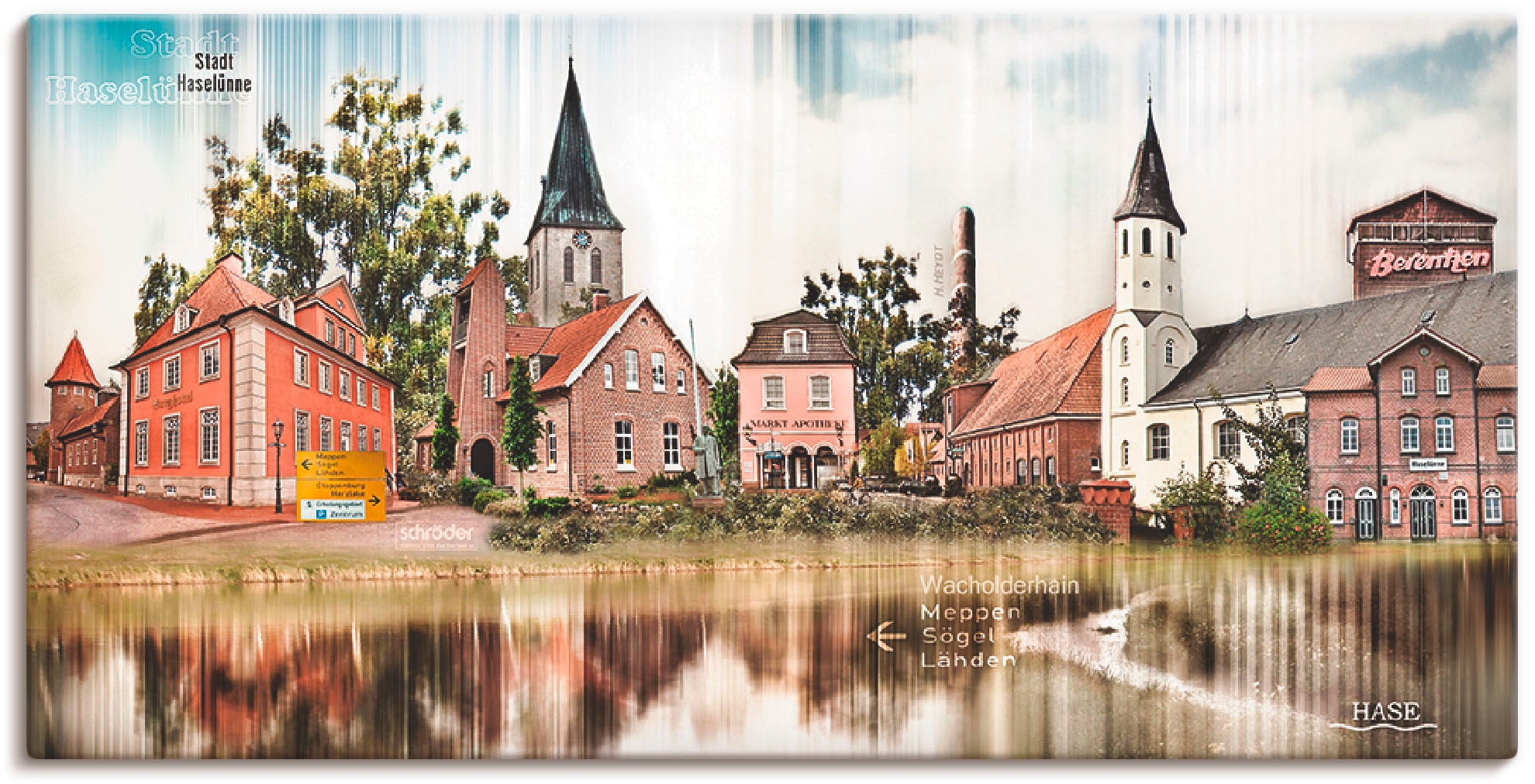 Image of Artland Leinwandbild "Haselünne Stadtansicht Collage Emsland" Deutschland 1 Stk. tlg. auf Holzrahmen gespannt