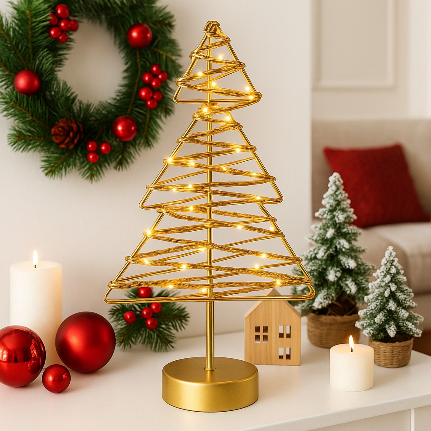 I.GE.A. Figurine décorative LED »LED-Dekoobjekt Baum« Tannenbaum Metall Gold warmweiss Timer Batteriebetrieb Weihnachtsdeko
