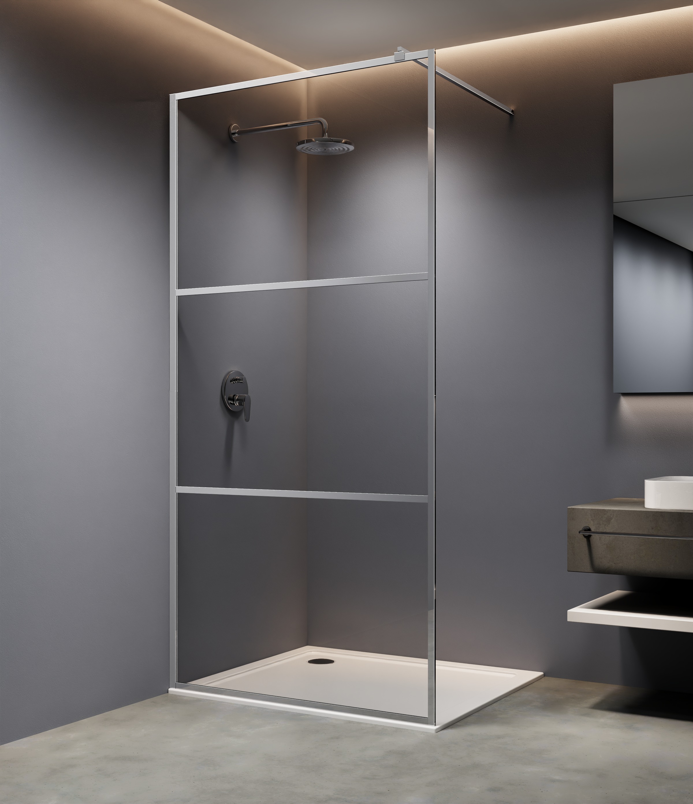 welltime Walk-in-Dusche Dreigeteilte Scheibe in trendigem Blockdesign