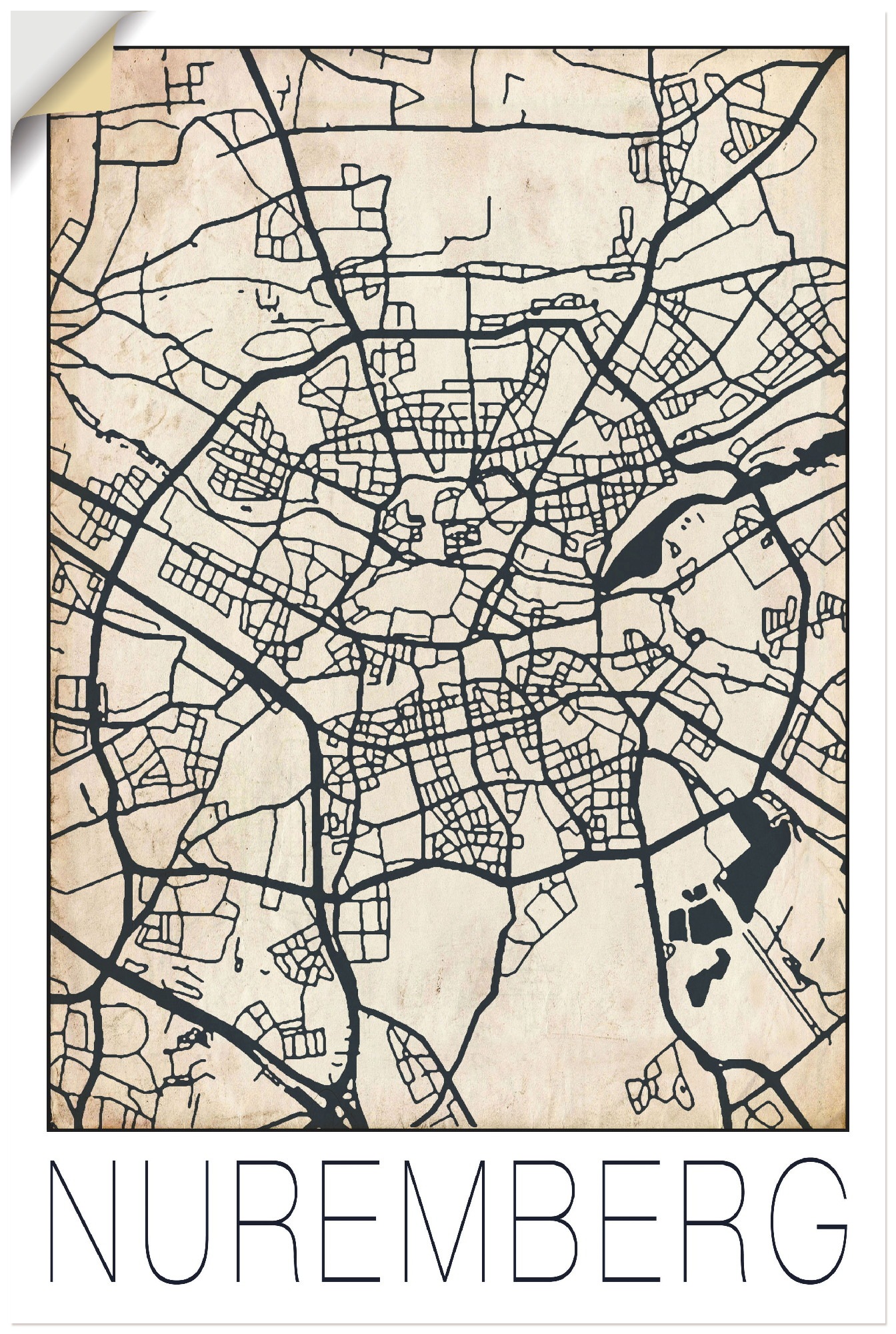 Image of Artland Wandbild »Retro Karte Nürnberg Deutschland Grunge«, Deutschland, (1 St.), in vielen Grössen & Produktarten - Alubild / Outdoorbild für den Aussenbereich, Leinwandbild, Poster, Wandaufkleber / Wandtattoo auch für Badezimmer geeignet bei Ackermann V