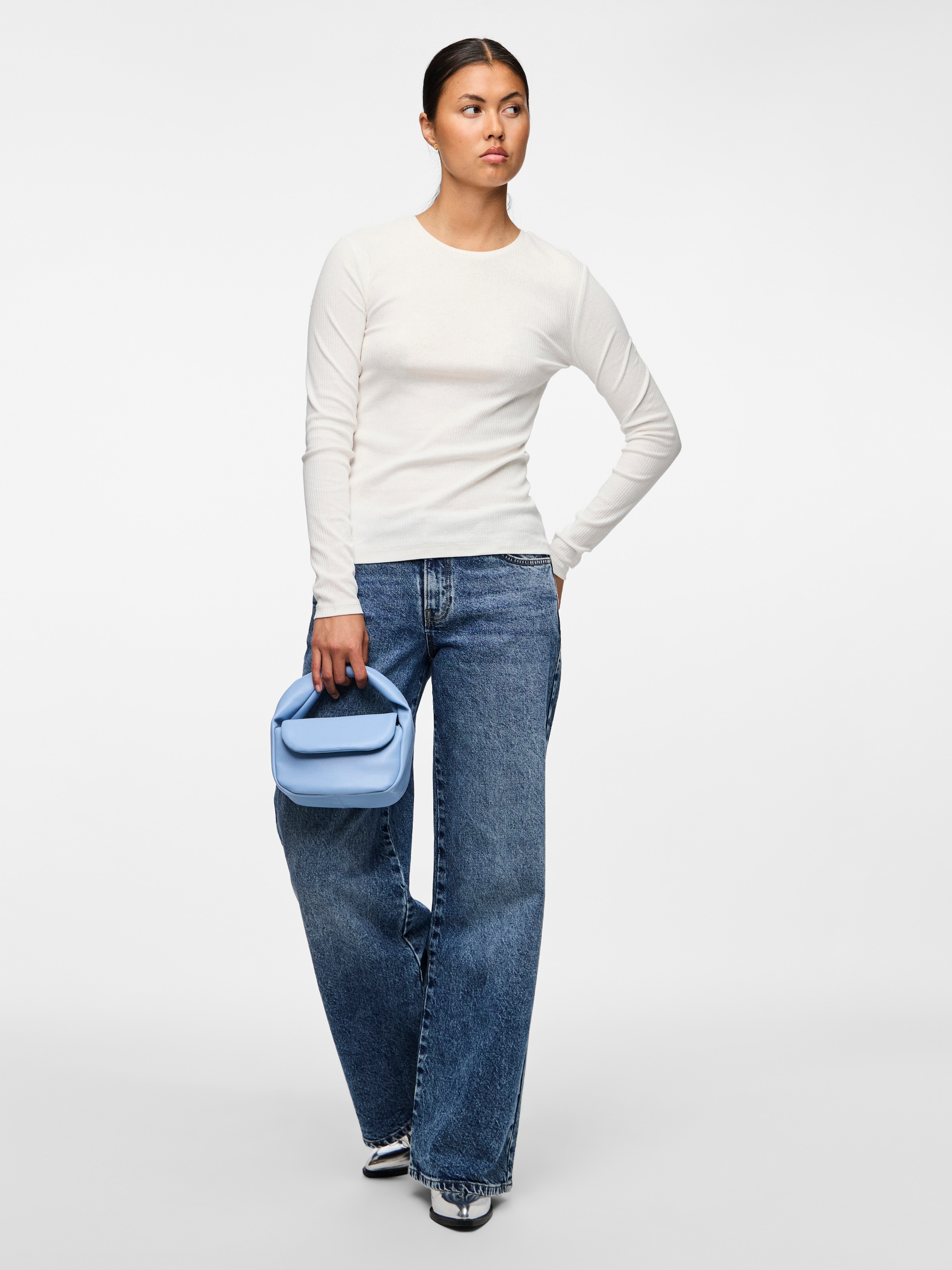 pieces T-shirt à manches longues »PCRUKA LS TOP NOOS BC« Mélange de coton, coupe slim