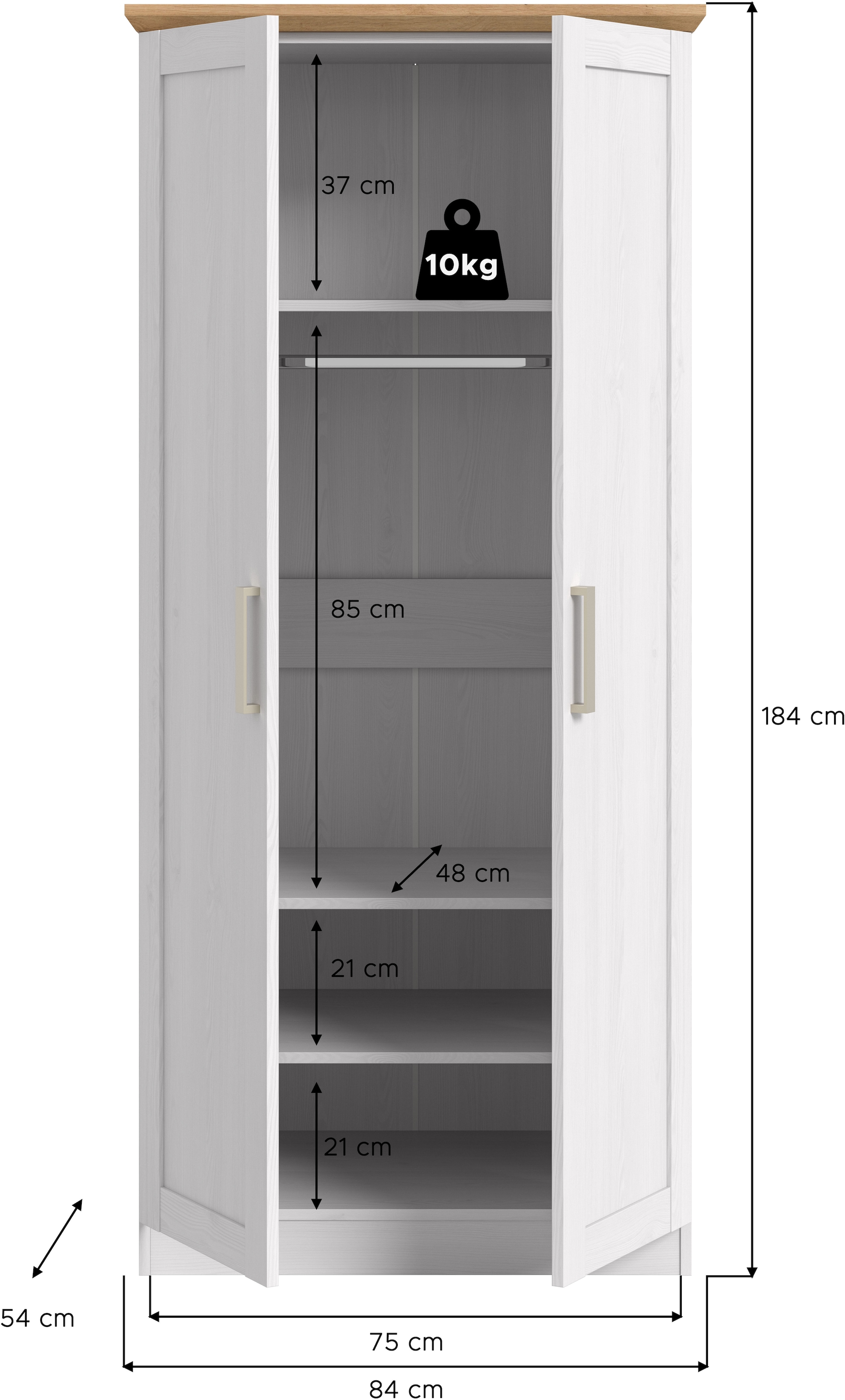 Home affaire Armoires à vêtements »BAKKE, Kleiderschrank inkl. 1 Kleiderstange« 1 cuis tlg. Armoire, armoire à portes battantes, armoire à vêtements, armoire polyvalente