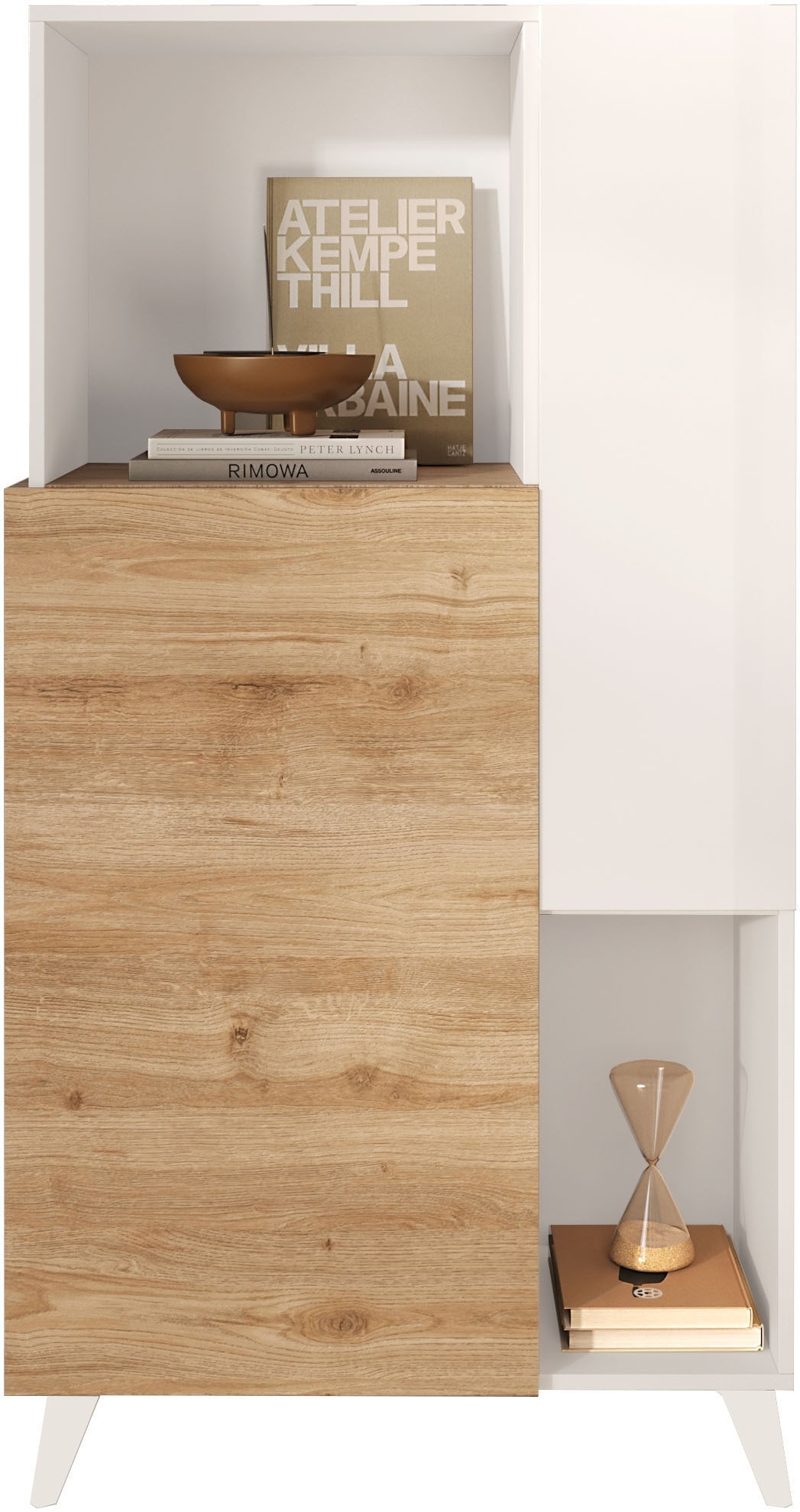 Home affaire Buffet haut »Monaco Höhe 154 cm, Stauraumschrank mit 2 Türen (4 Fächer) und 2 offen« Hohe, schmale Kommode – sanftes Schliessen, edles Design, viel Platz