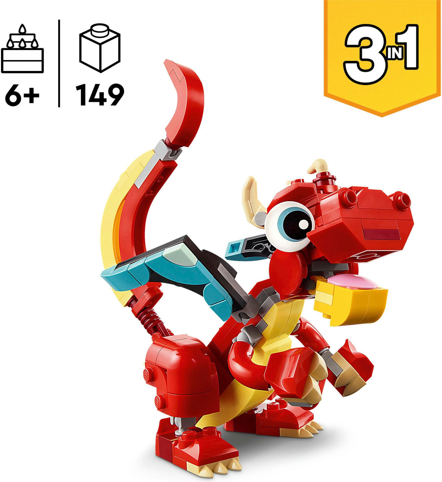LEGO® Konstruktionsspielsteine »Roter Drache (31145), LEGO Creator 3in1« Made in Europe