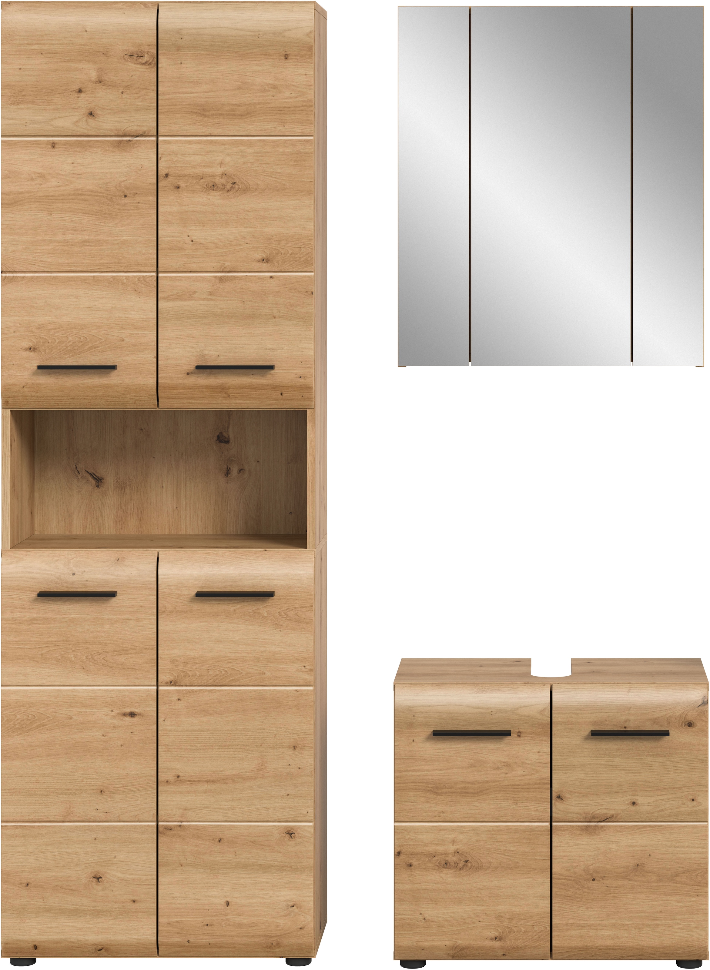 INOSIGN Badmöbel-Set »FLORENZ, TOPSELLER!, 3-teilige Badkombination, hochwertige MDF-Front« Set, best. aus: 1 Hochschrank, 1Waschbeckenunterschrank, 1 Spiegelschrank, 3 Stk. tlg.