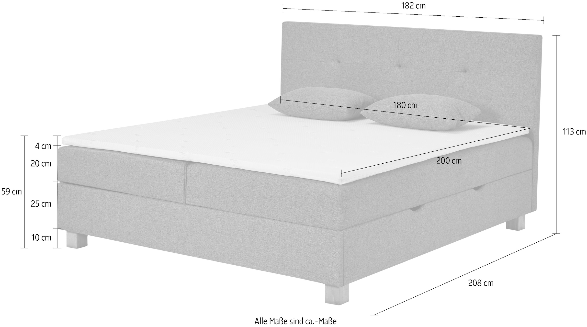 Home affaire Boxbett »Oyré inkl. Bettkasten, erhältlich in der Grösse 180x200cm« mit Holzfüsse in eichefarben