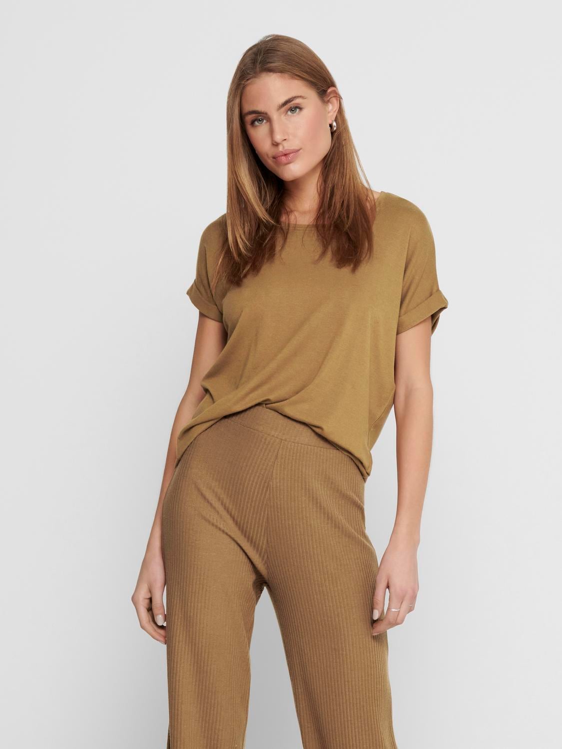 ONLY T-shirt »ONLMOSTER – Kurzarmshirt mit Aufschlag und klassischem Look« unifarben, casual, regular fit, Viskosemischung, Rundhals