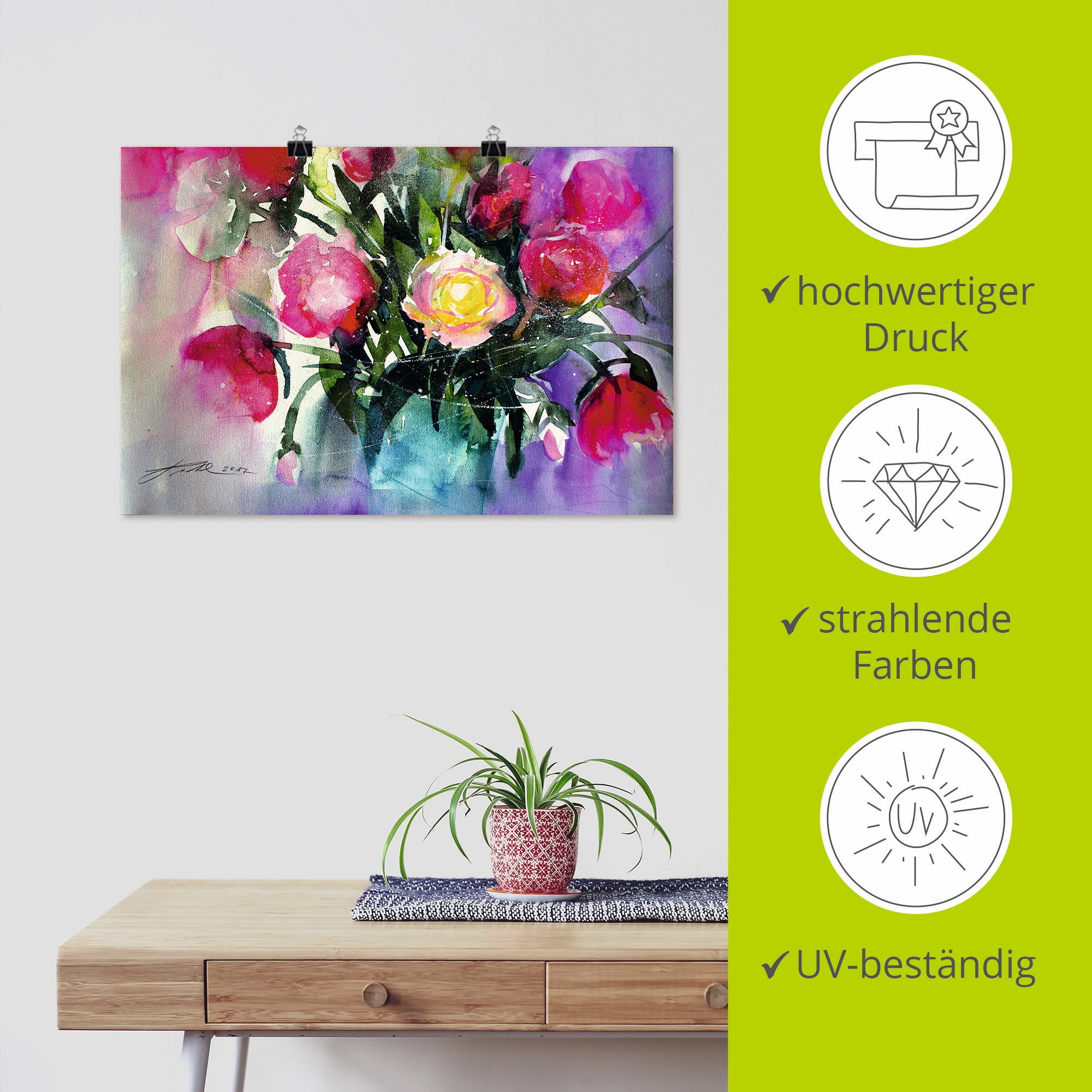 Artland Poster »Pfingstrosen in Vase« Arrangements 1 Stk. tlg. ohne Rahmen